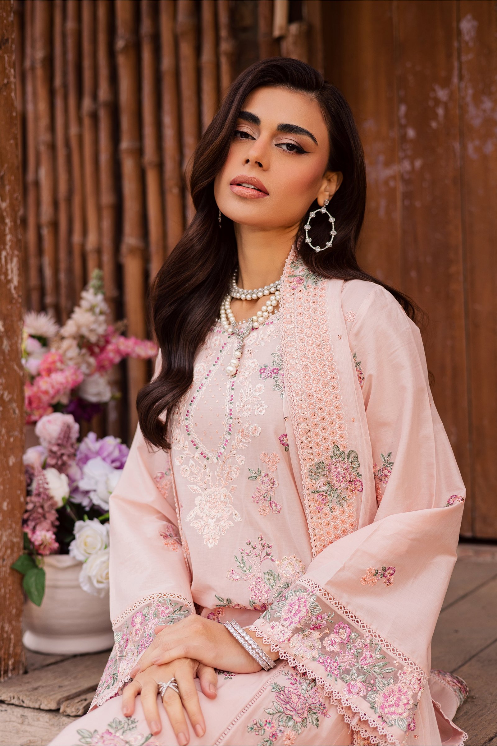 Florayne 3Pc - Festive Embroidered Lawn BATIKEID2026 BATIK XS / Powder Peach / Pima Lawn-S / Powder Peach / Pima Lawn-M / Powder Peach / Pima Lawn-L / Powder Peach / Pima Lawn-XL / Powder Peach / Pima Lawn