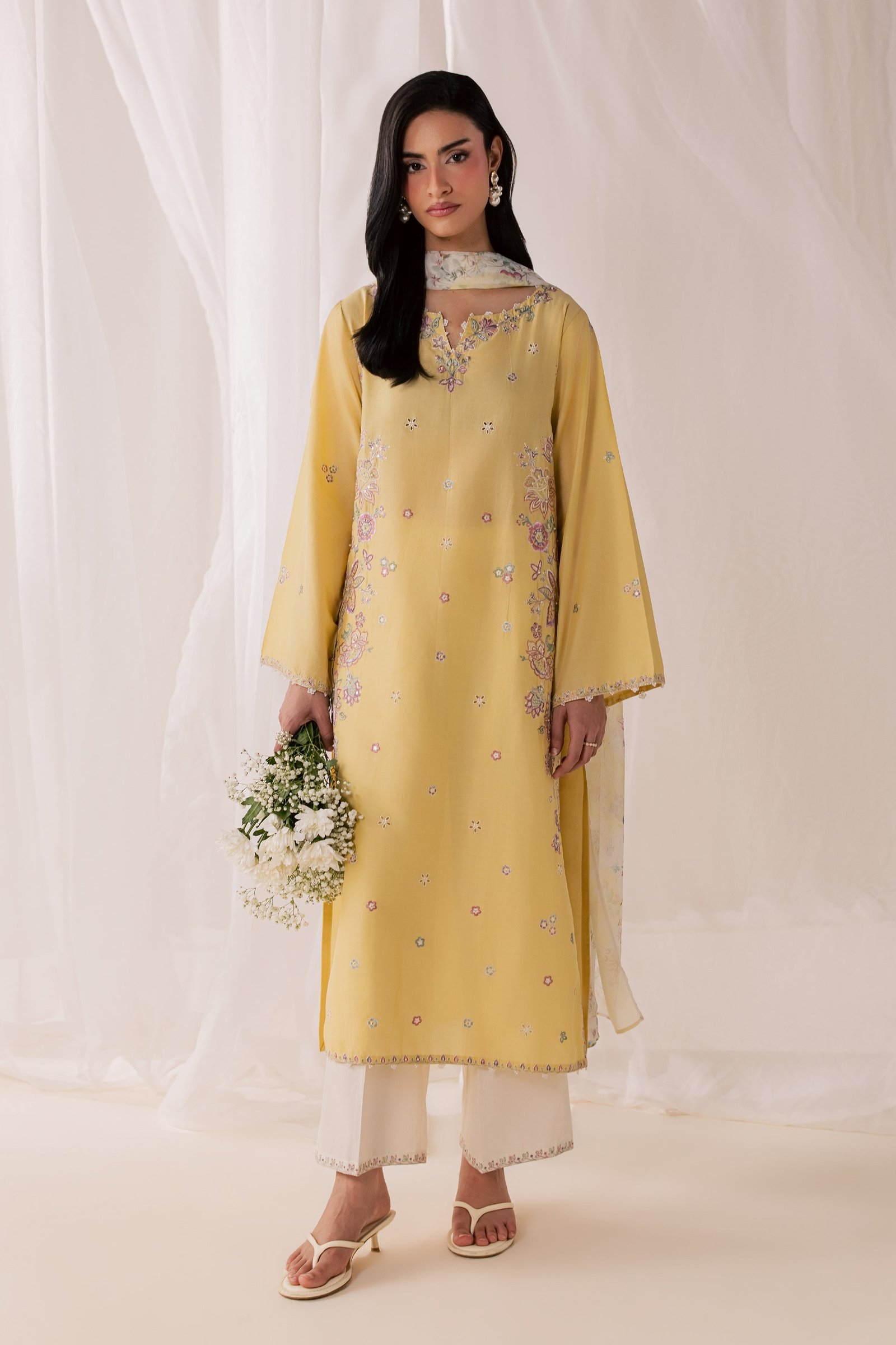 Florellow 3Pc - Luxury Embroidered Lawn BATIKSS26  BATIK   XS / Ocher / Pima Lawn