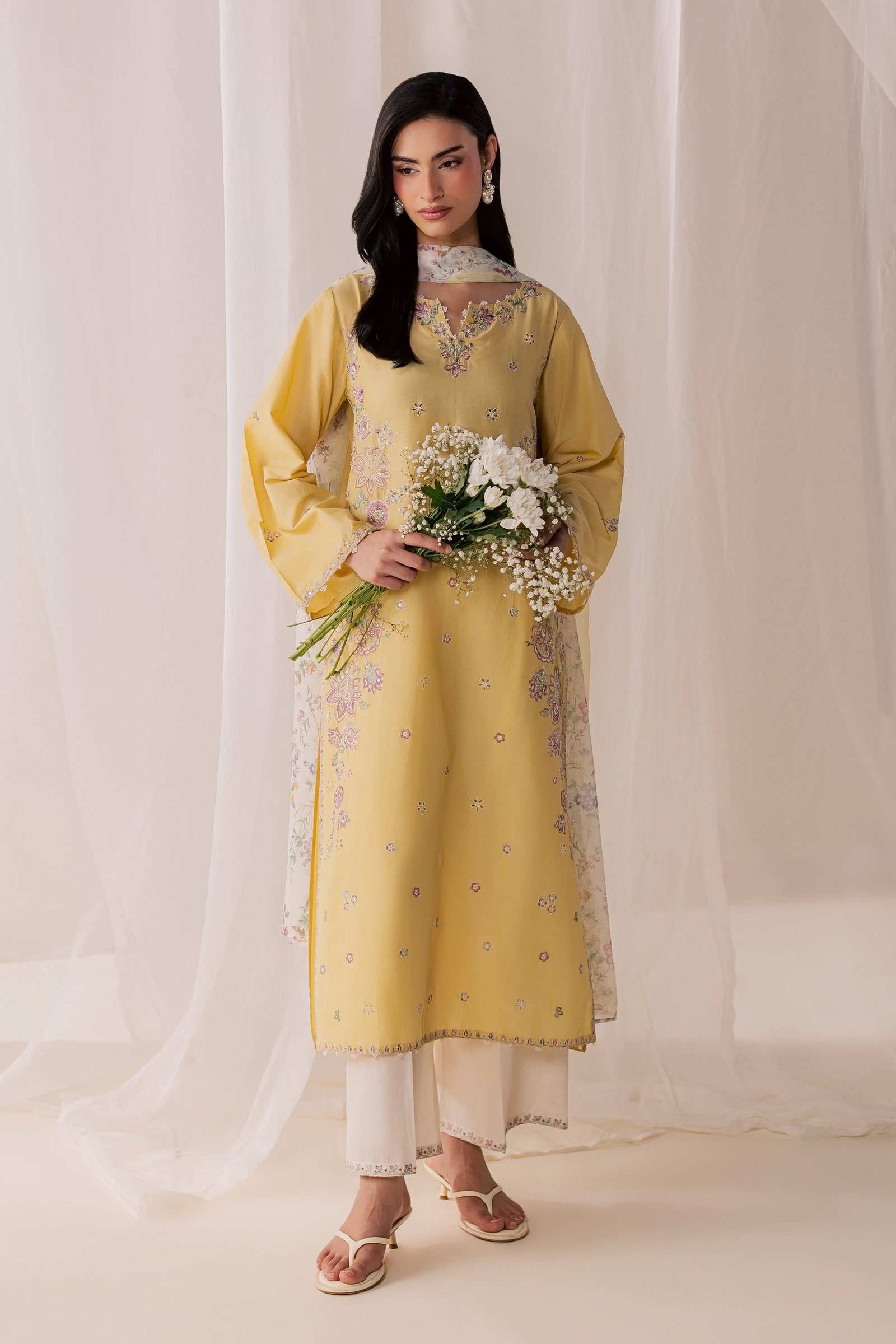 Florellow 3Pc - Luxury Embroidered Lawn BATIKSS26  BATIK   XS / Ocher / Pima Lawn