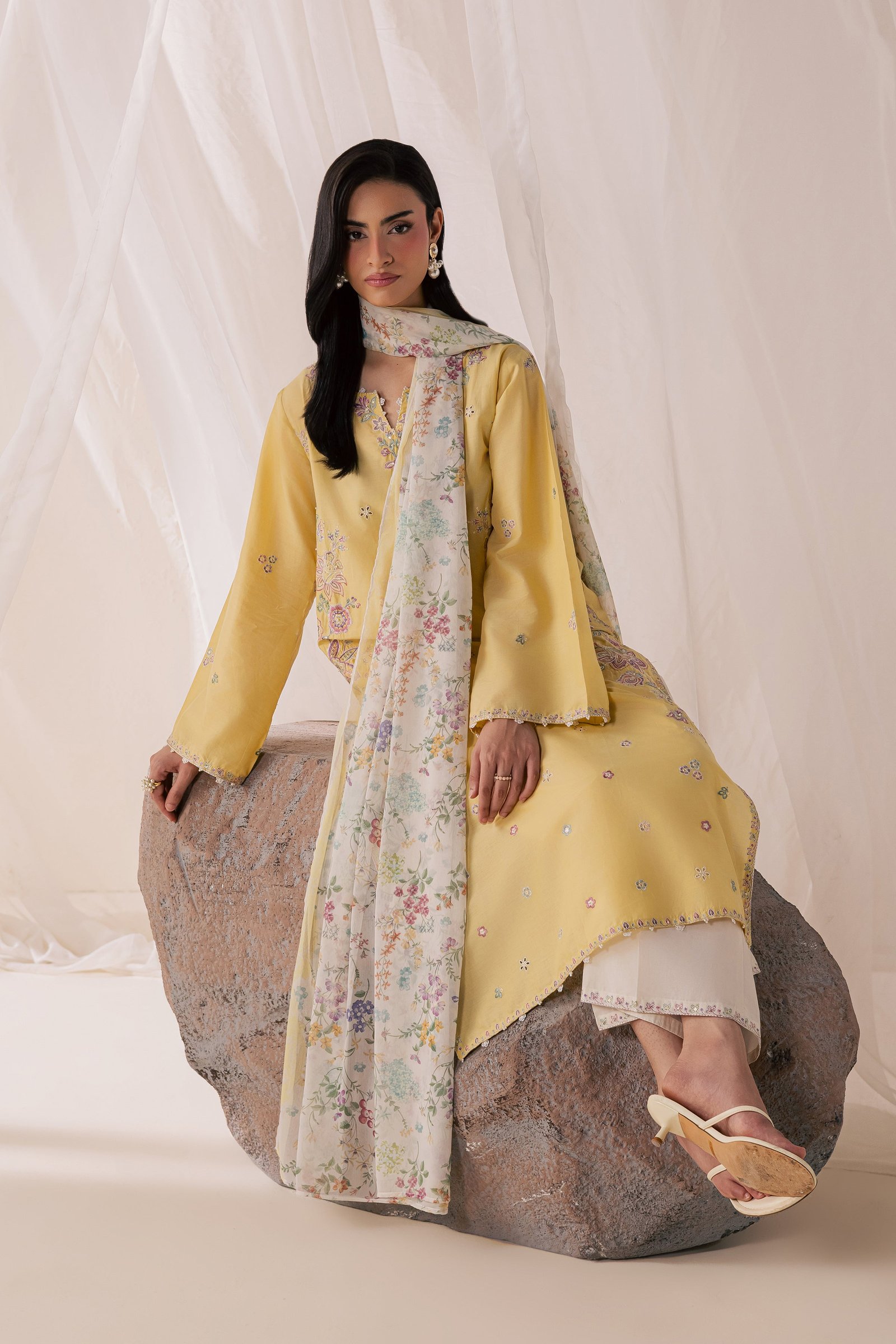 Florellow 3Pc - Luxury Embroidered Lawn BATIKSS26 BATIK XS / Ocher / Pima Lawn