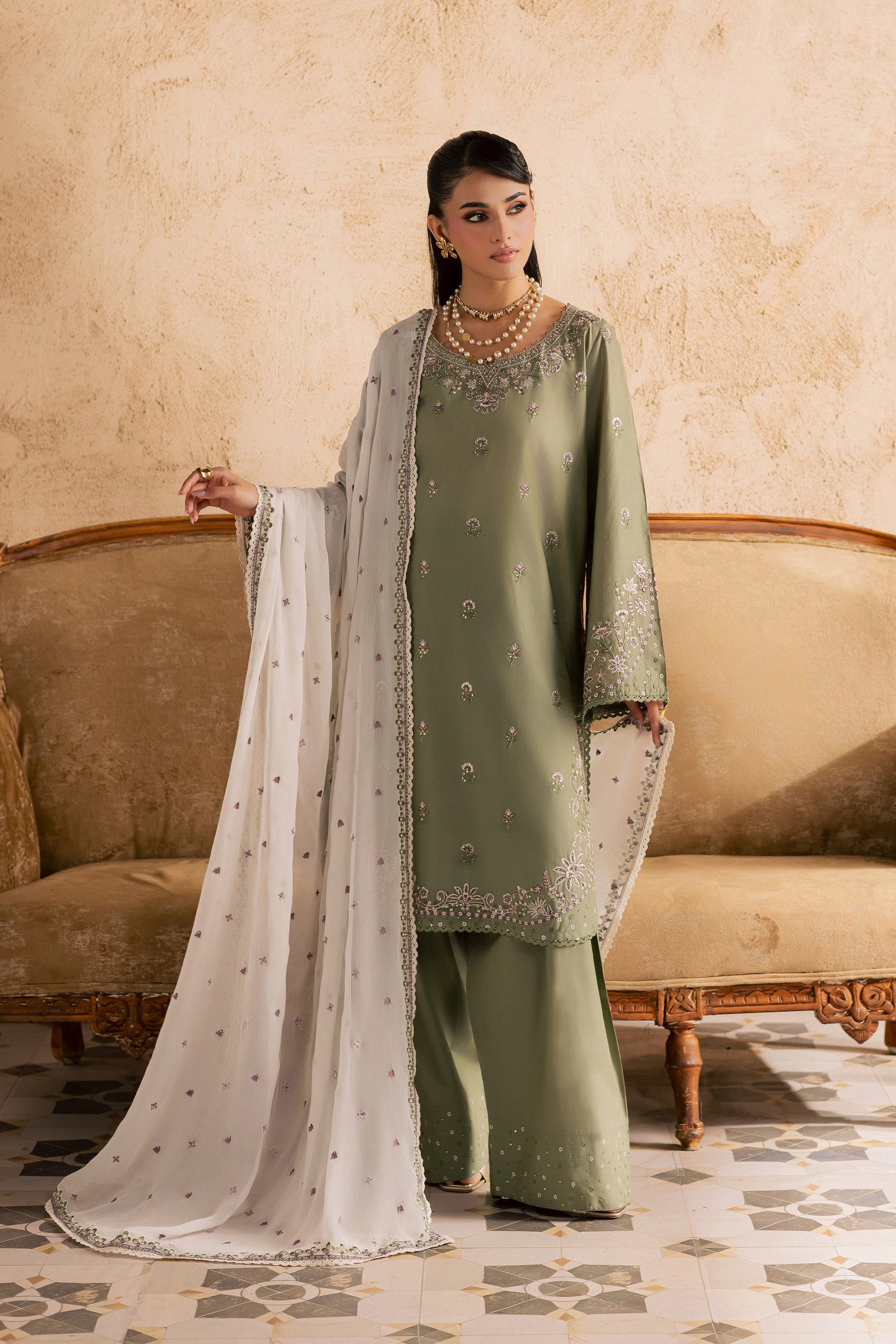 Forest Whisper 3Pc - Embroidered Festive Pret BATIKSS26 BATIK XS / Moss / Pima Lawn-S / Moss / Pima Lawn-M / Moss / Pima Lawn-L / Moss / Pima Lawn-XL / Moss / Pima Lawn