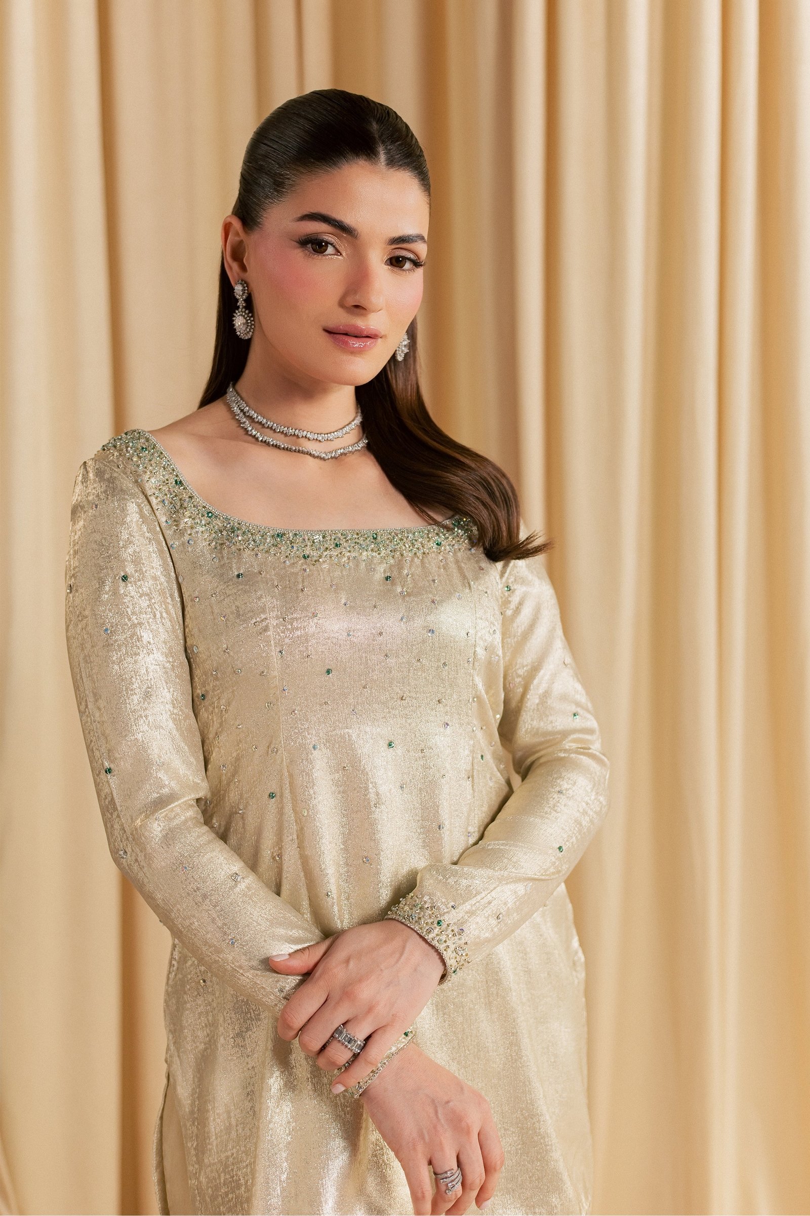 Gold Pearly 2Pc - Festive Luxe Pret STUDIOLUXEAUG26 BATIK S / Golden / Elara Silk