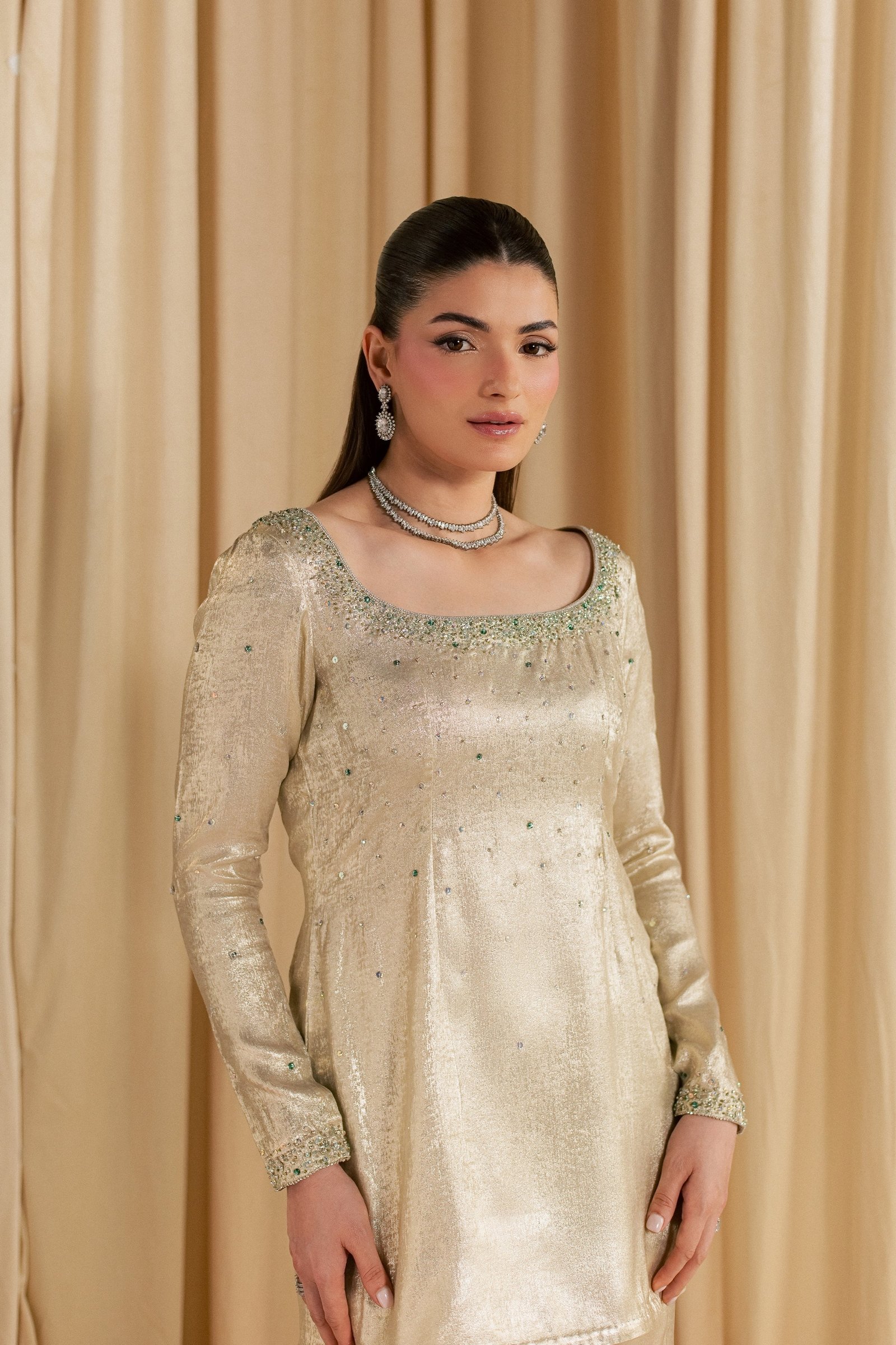 Gold Pearly 2Pc - Festive Luxe Pret STUDIOLUXEAUG26 BATIK S / Golden / Elara Silk