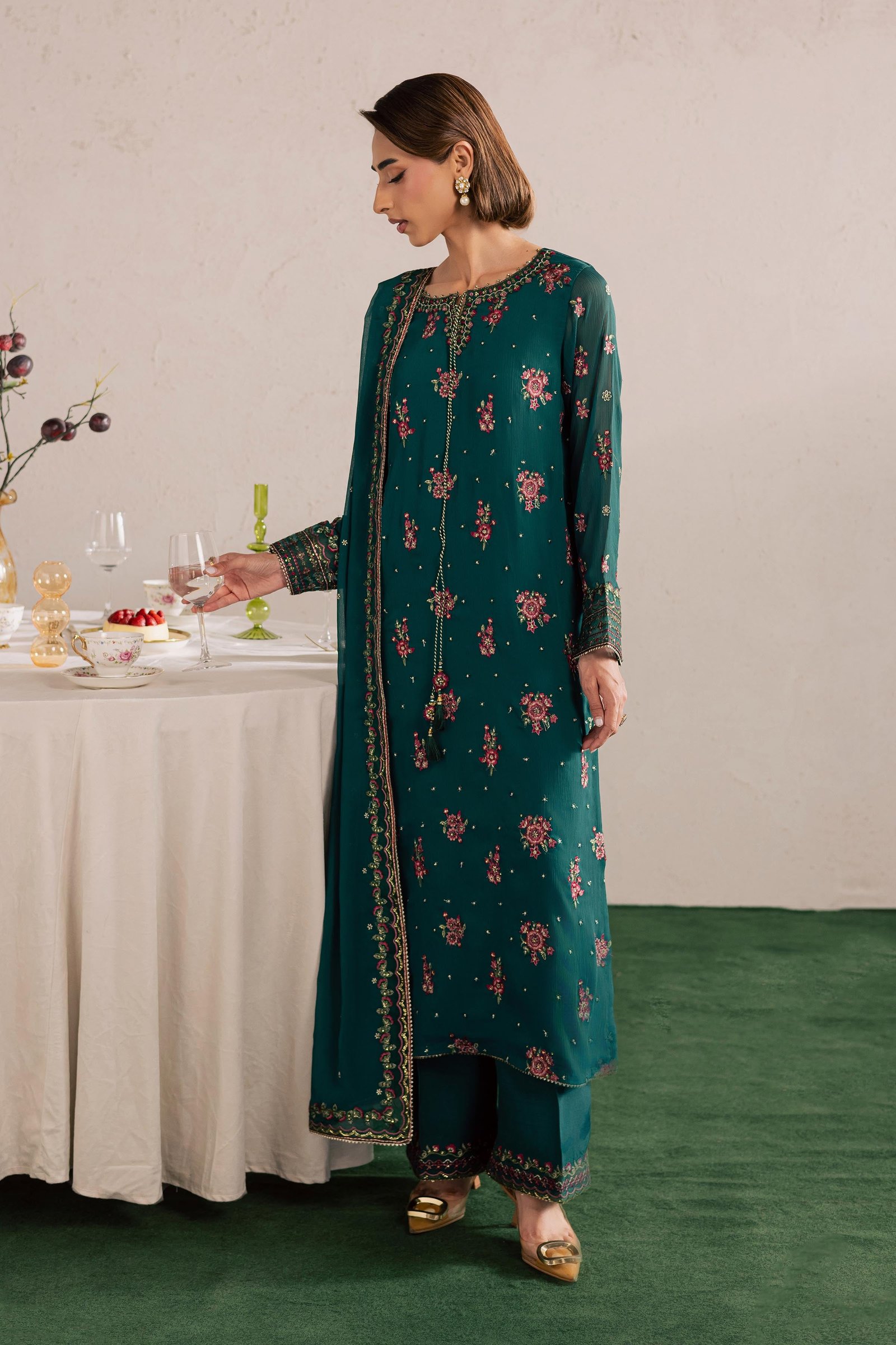 Green Leave 3Pc - Festive Luxury Formal BATIKEID2026 BATIK S / Green / Crinkle-M / Green / Crinkle-L / Green / Crinkle