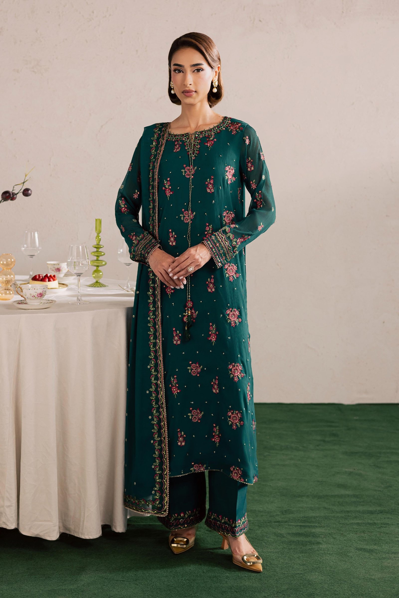 Green Leave 3Pc - Festive Luxury Formal BATIKEID2026 BATIK S / Green / Crinkle-M / Green / Crinkle-L / Green / Crinkle