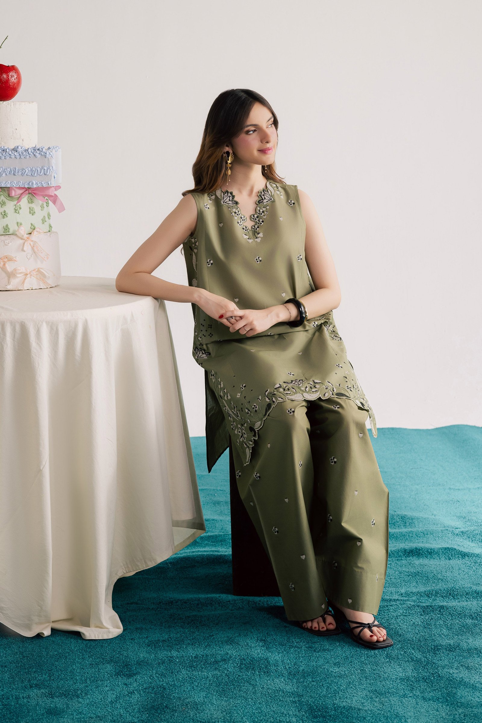 Green Nazni 2Pc - Embroidered Lawn Dress EverydayEdit26 BATIK XS / Moss / Pima Lawn-S / Moss / Pima Lawn-M / Moss / Pima Lawn-L / Moss / Pima Lawn-XL / Moss / Pima Lawn