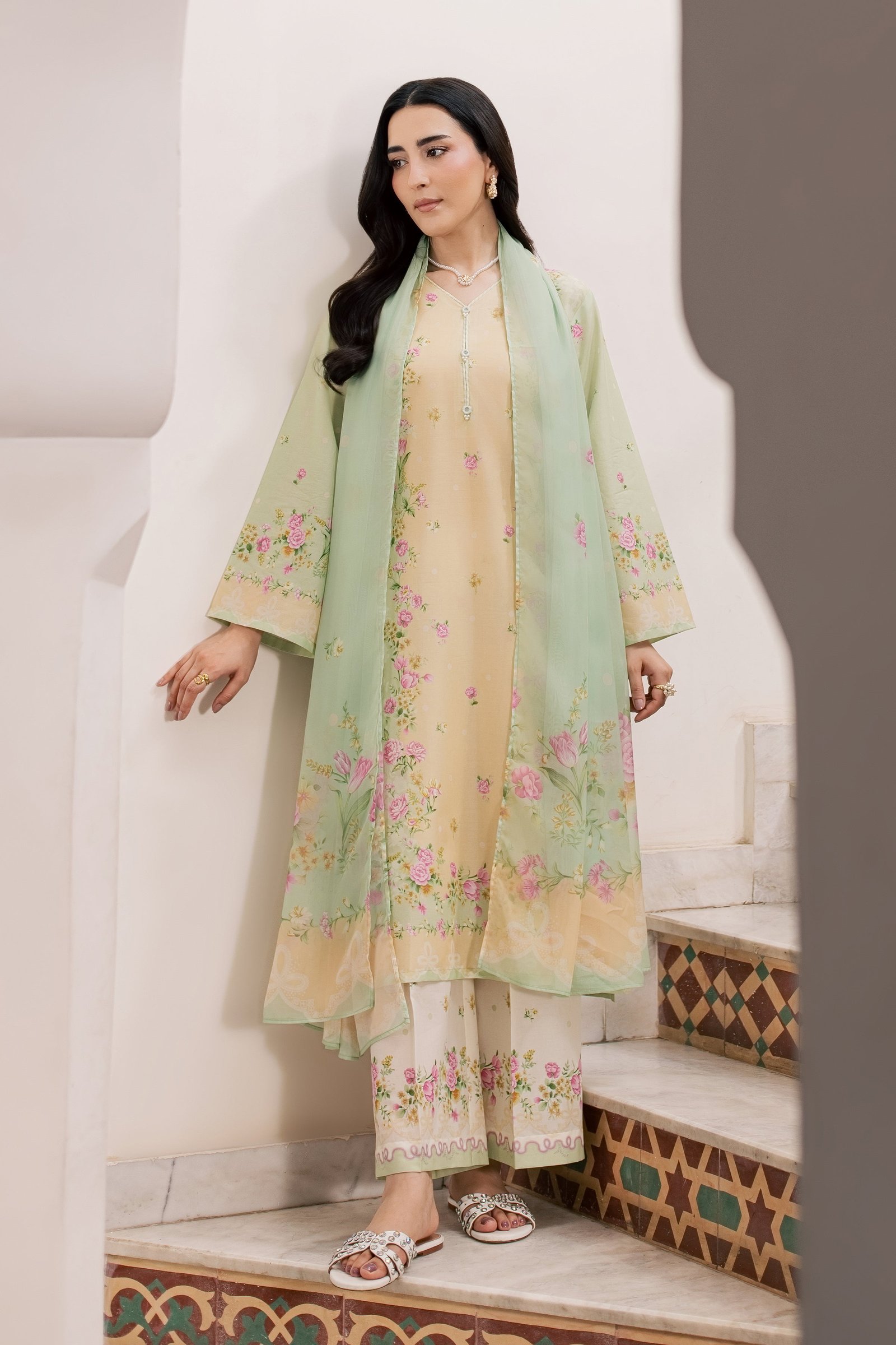 Green Sylvia 3Pc - Printed Lawn Dress BATIKSS26 BATIK XS / Lime Green / Lawn-S / Lime Green / Lawn-M / Lime Green / Lawn-L / Lime Green / Lawn-XL / Lime Green / Lawn