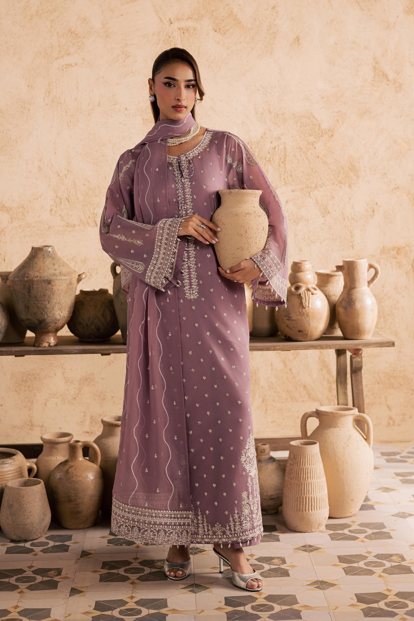 Gul e Rana 3Pc - Embroidered Festive Pret BATIKSS26 BATIK XS / Lilac / Paper Silk-S / Lilac / Paper Silk-M / Lilac / Paper Silk-L / Lilac / Paper Silk-XL / Lilac / Paper Silk