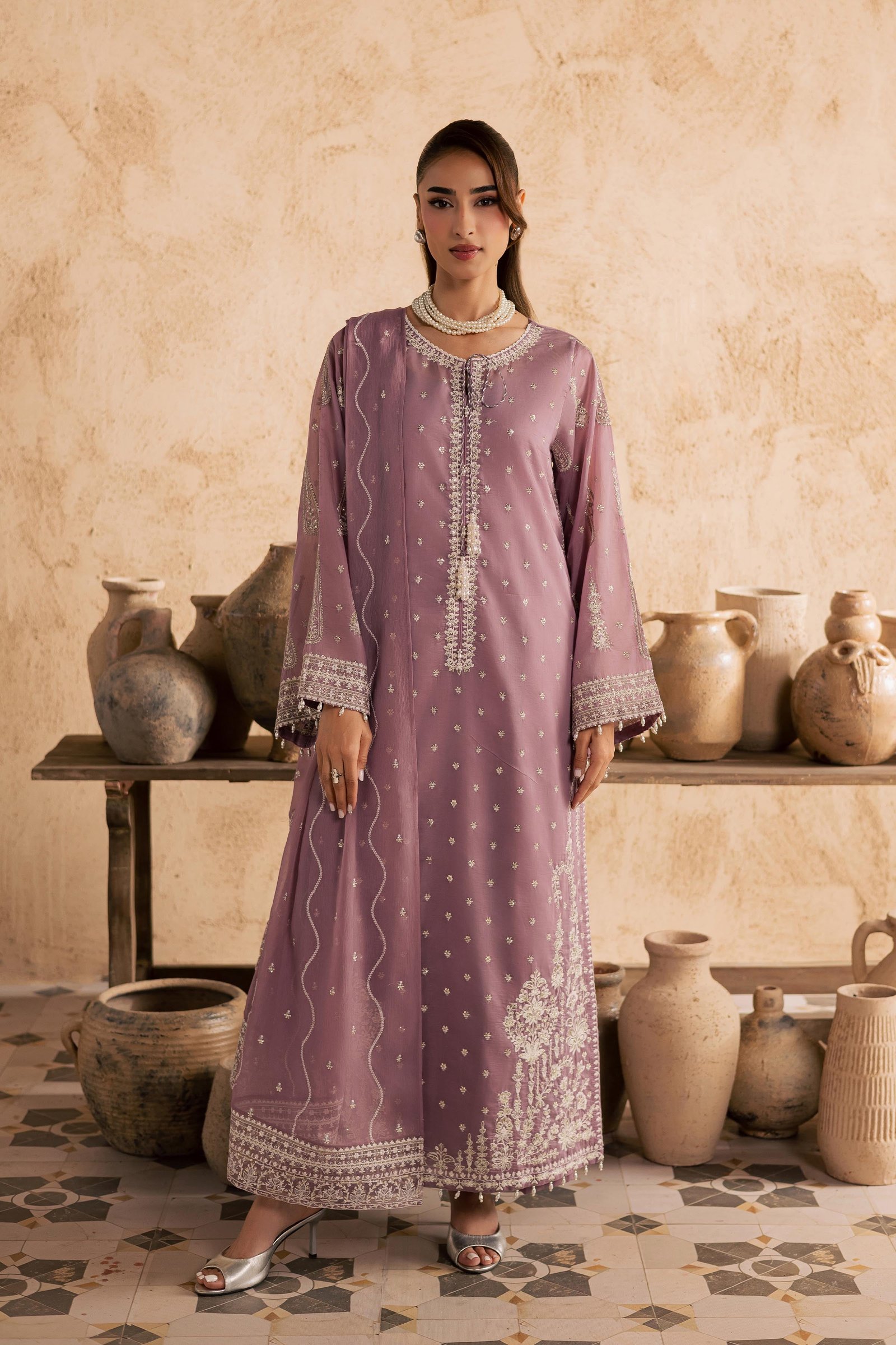 Gul e Rana 3Pc - Embroidered Festive Pret BATIKSS26 BATIK XS / Lilac / Paper Silk-S / Lilac / Paper Silk-M / Lilac / Paper Silk-L / Lilac / Paper Silk-XL / Lilac / Paper Silk