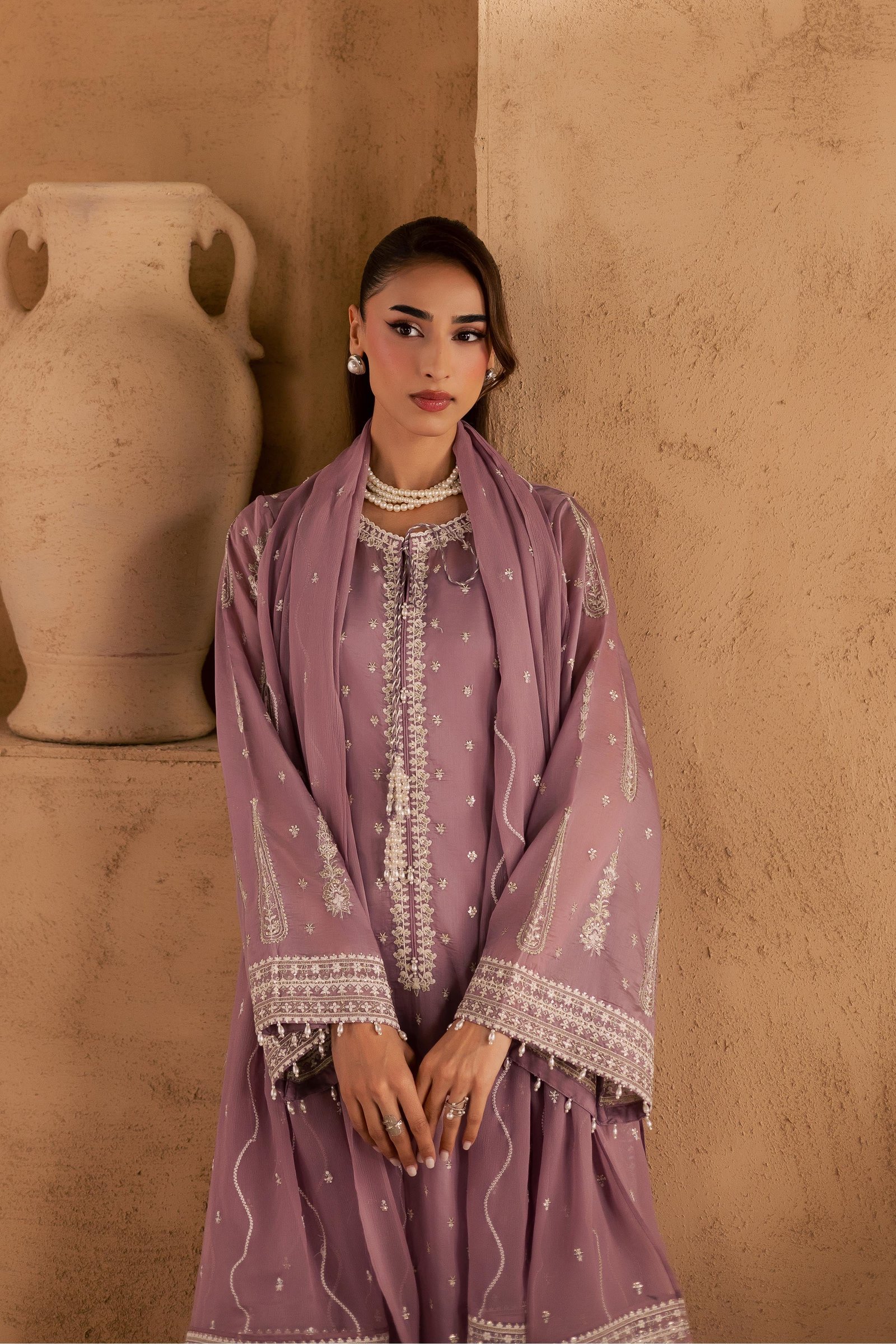 Gul e Rana 3Pc - Embroidered Festive Pret BATIKSS26 BATIK XS / Lilac / Paper Silk-S / Lilac / Paper Silk-M / Lilac / Paper Silk-L / Lilac / Paper Silk-XL / Lilac / Paper Silk