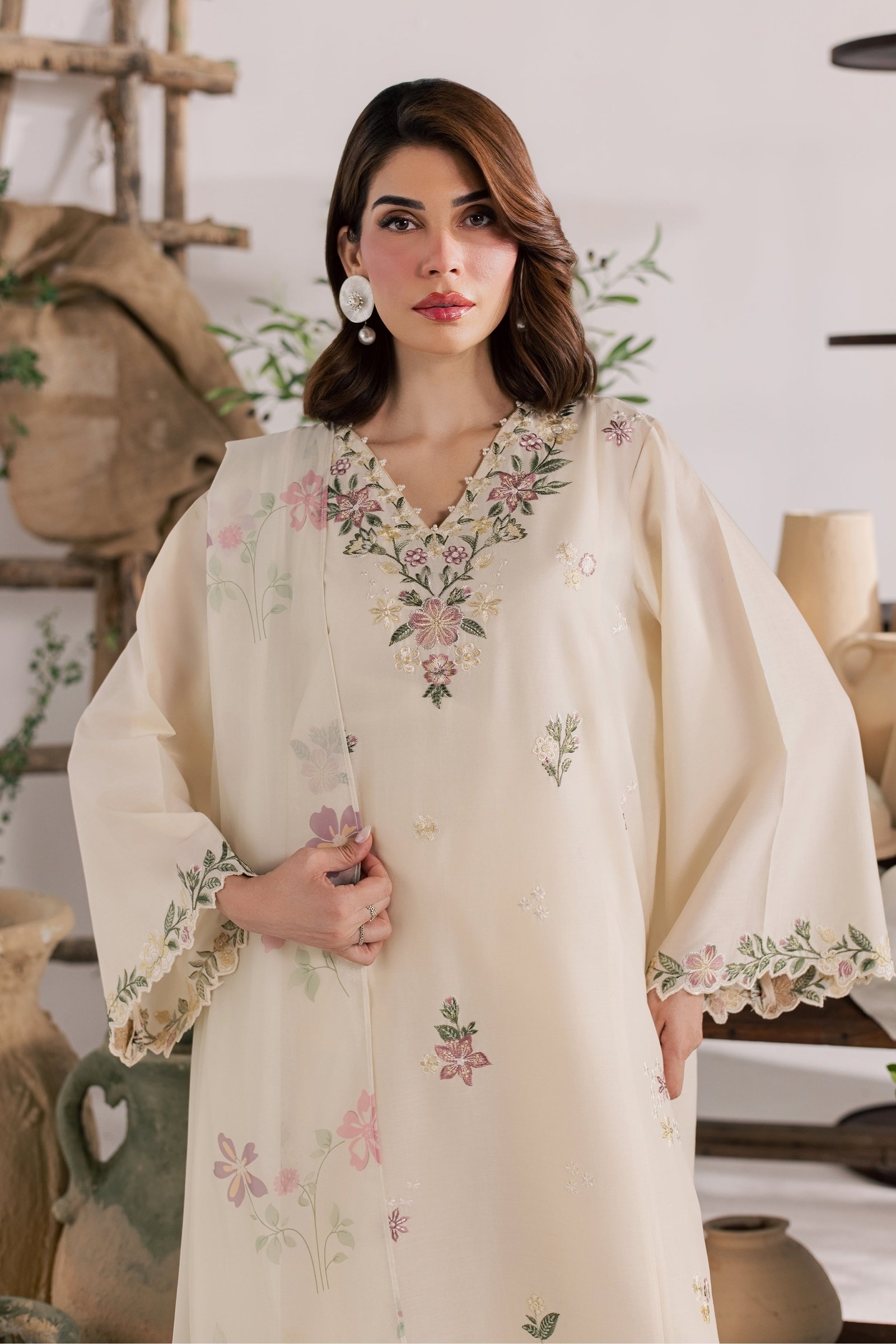 Gulaab Bahaar 3Pc - Embroidered Lawn Dress EverydayEdit26 BATIK XS / Off White / Pima Lawn-S / Off White / Pima Lawn-M / Off White / Pima Lawn-L / Off White / Pima Lawn-XL / Off White / Pima Lawn