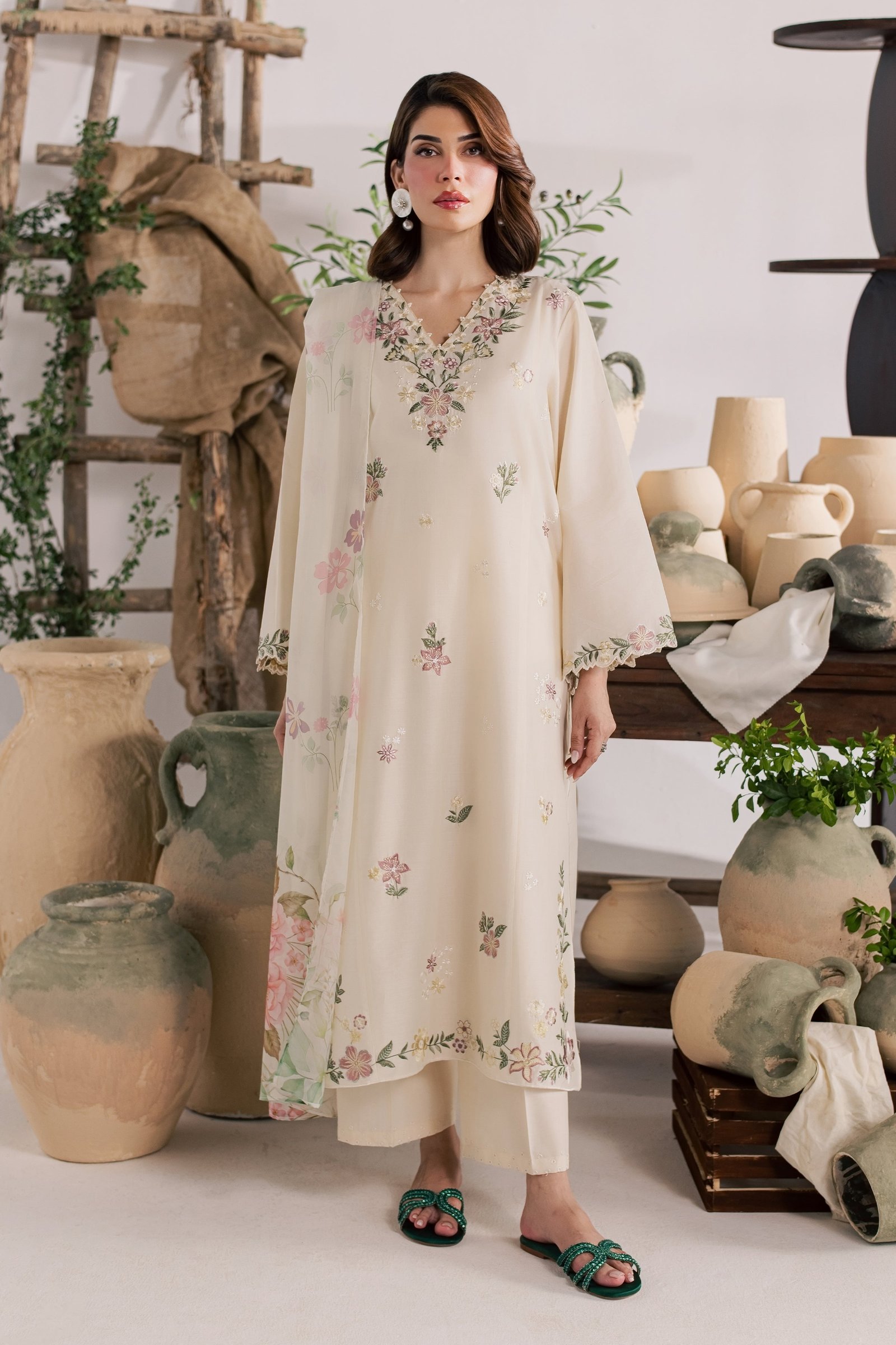 Gulaab Bahaar 3Pc - Embroidered Lawn Dress EverydayEdit26 BATIK XS / Off White / Pima Lawn-S / Off White / Pima Lawn-M / Off White / Pima Lawn-L / Off White / Pima Lawn-XL / Off White / Pima Lawn