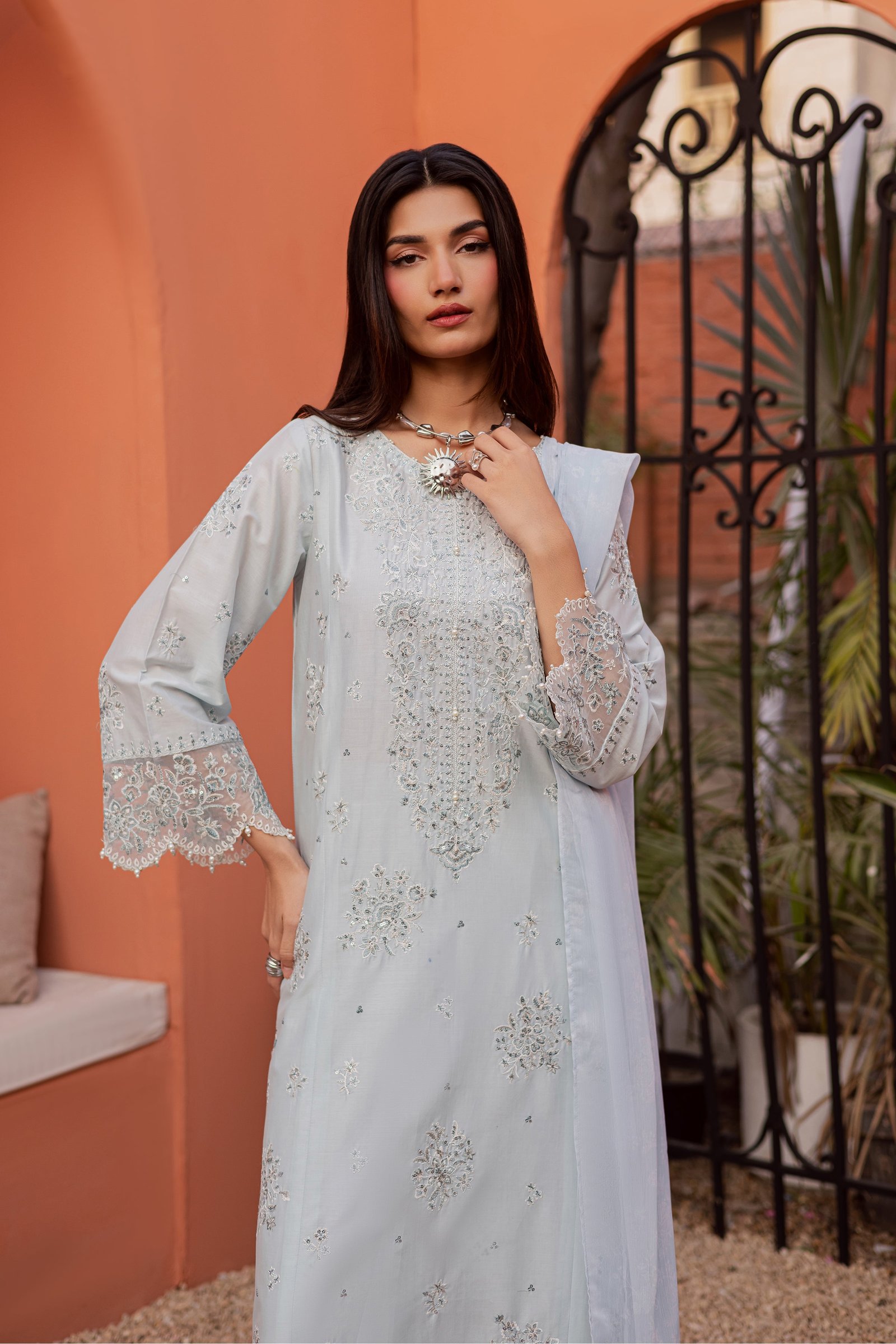 Gulsym 3Pc - Festive Embroidered Lawn BATIKEID2026 BATIK XS / Blue Glow / Pima Lawn-S / Blue Glow / Pima Lawn-M / Blue Glow / Pima Lawn-L / Blue Glow / Pima Lawn-XL / Blue Glow / Pima Lawn