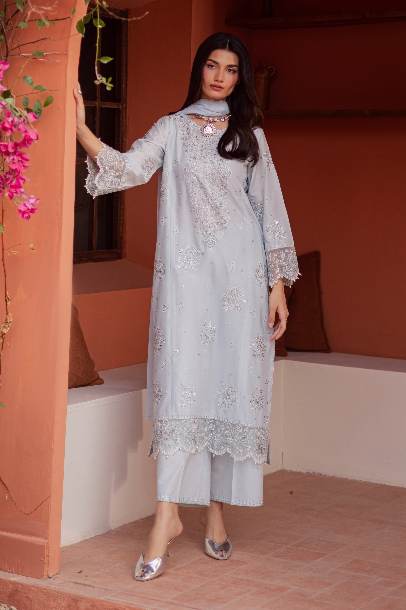 Gulsym 3Pc - Festive Embroidered Lawn BATIKEID2026 BATIK XS / Blue Glow / Pima Lawn-S / Blue Glow / Pima Lawn-M / Blue Glow / Pima Lawn-L / Blue Glow / Pima Lawn-XL / Blue Glow / Pima Lawn