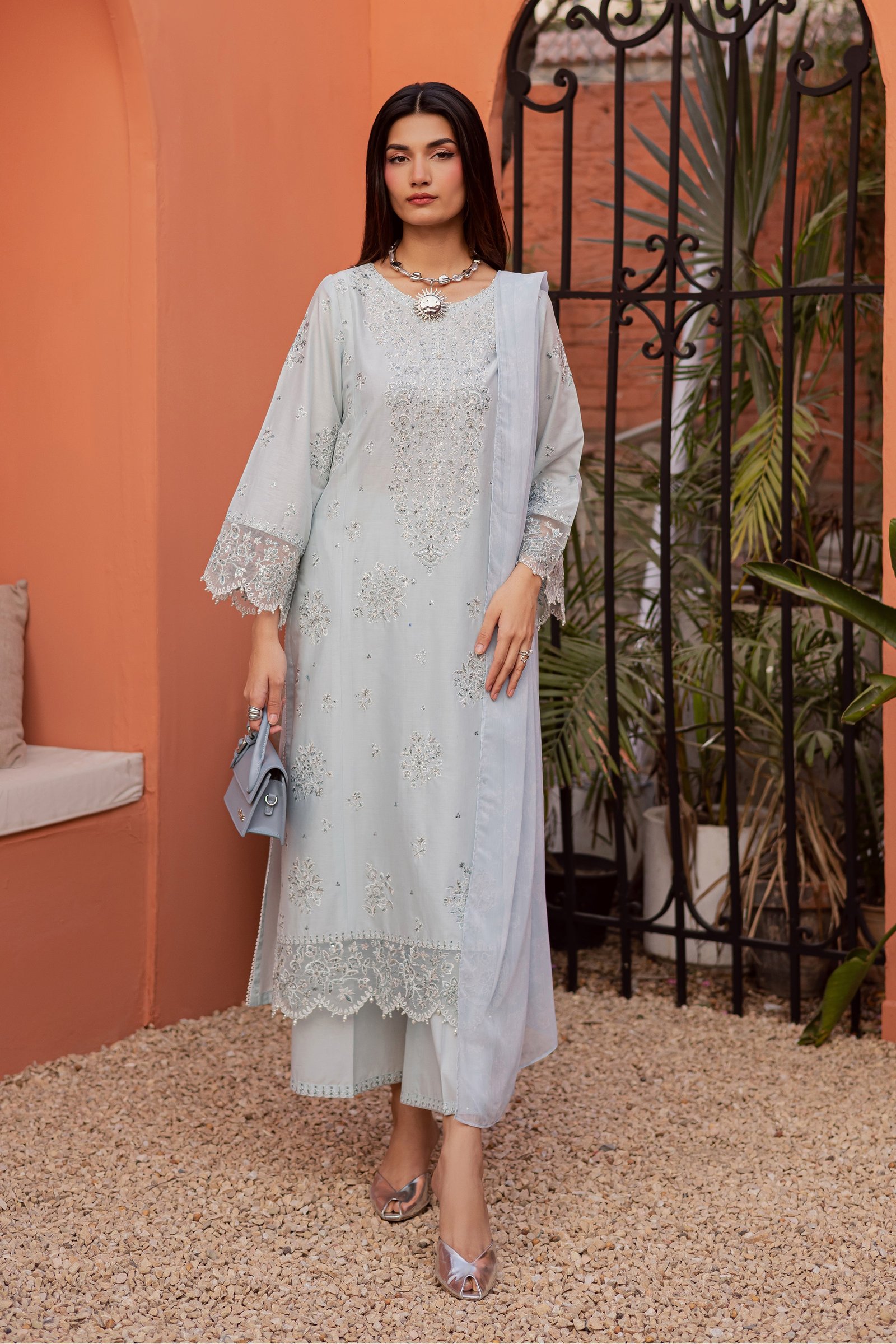 Gulsym 3Pc - Festive Embroidered Lawn BATIKEID2026 BATIK XS / Blue Glow / Pima Lawn-S / Blue Glow / Pima Lawn-M / Blue Glow / Pima Lawn-L / Blue Glow / Pima Lawn-XL / Blue Glow / Pima Lawn
