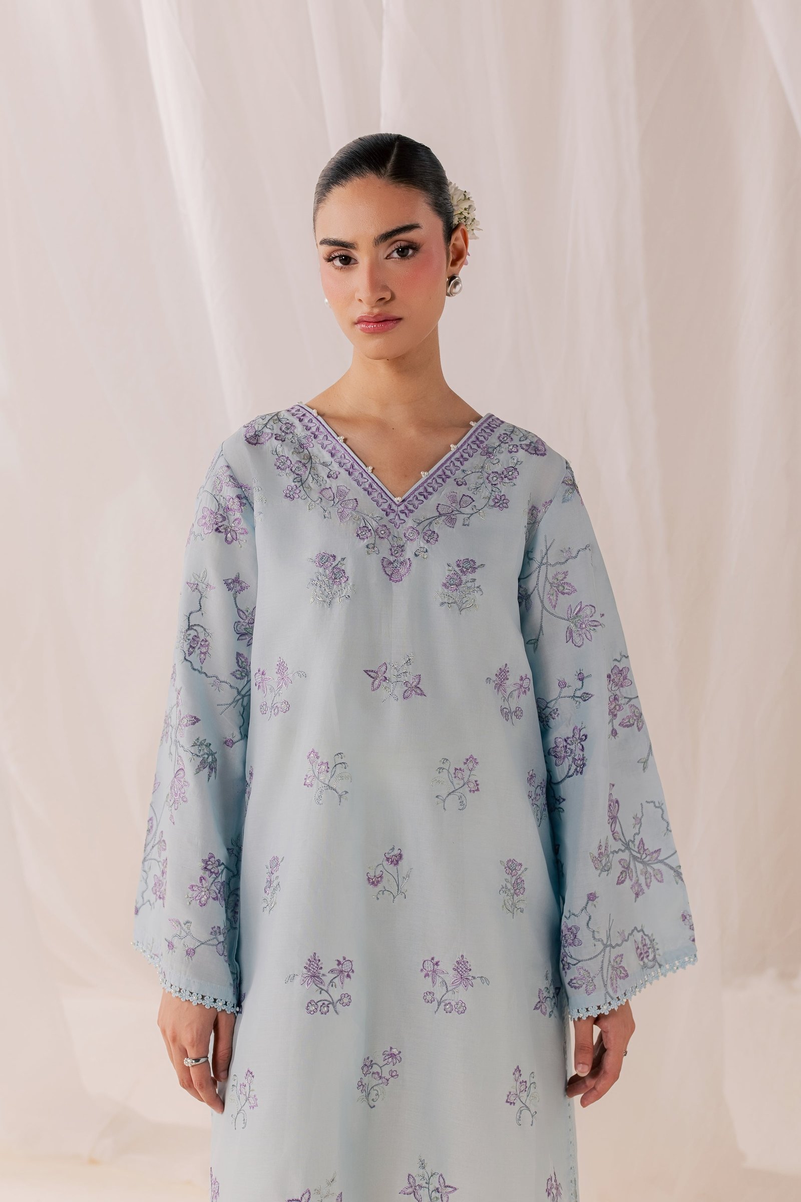 Hanat 2Pc - Luxury Embroidered Lawn BATIKSS26  BATIK   XS / Sky / Pima Lawn