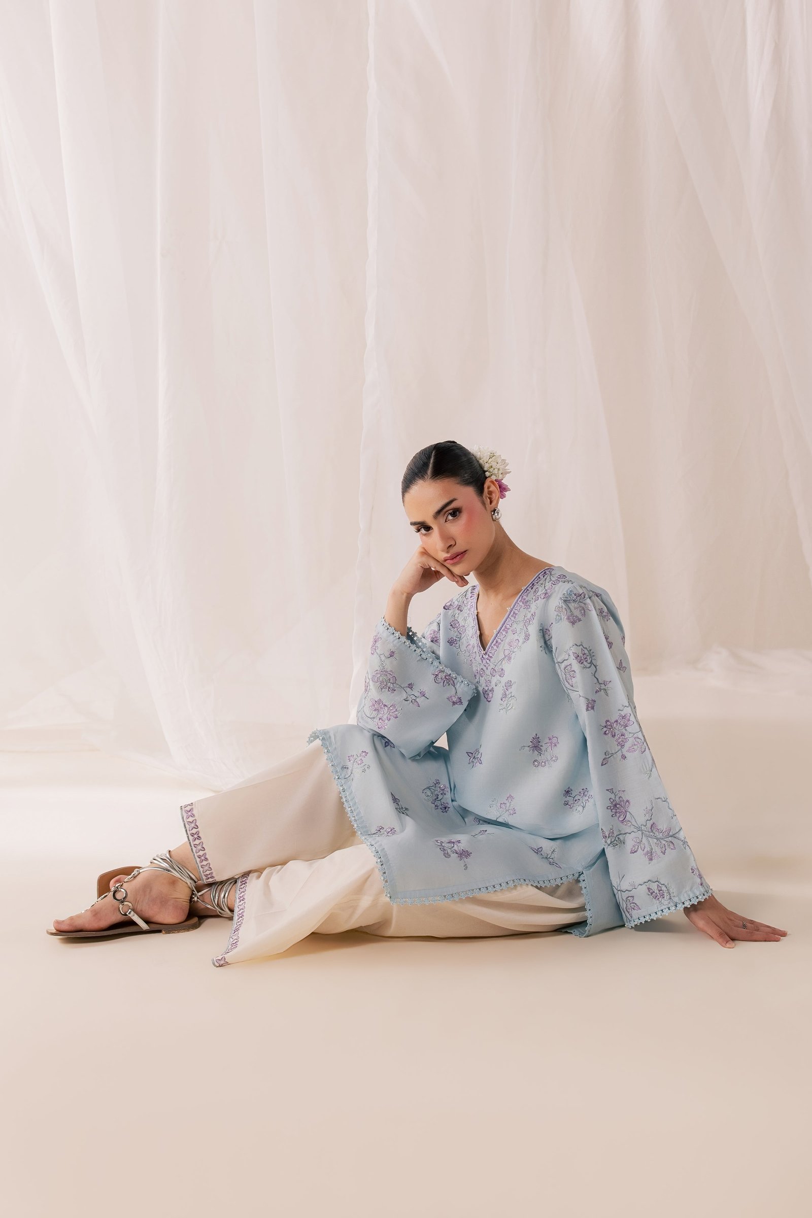 Hanat 2Pc - Luxury Embroidered Lawn BATIKSS26 BATIK XS / Sky / Pima Lawn