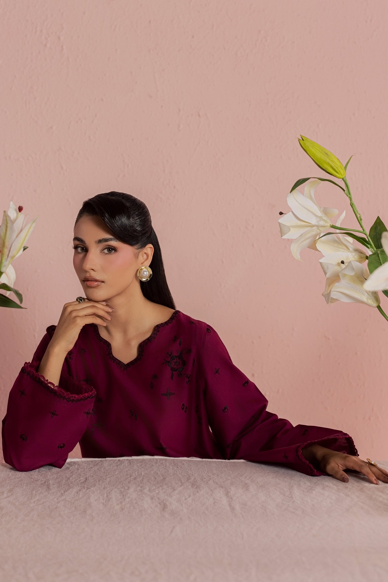 Helia 2Pc - Embroidered Lawn Dress BATIKSS26 BATIK XS / Old Mauve / Pima Lawn-S / Old Mauve / Pima Lawn-M / Old Mauve / Pima Lawn-L / Old Mauve / Pima Lawn-XL / Old Mauve / Pima Lawn