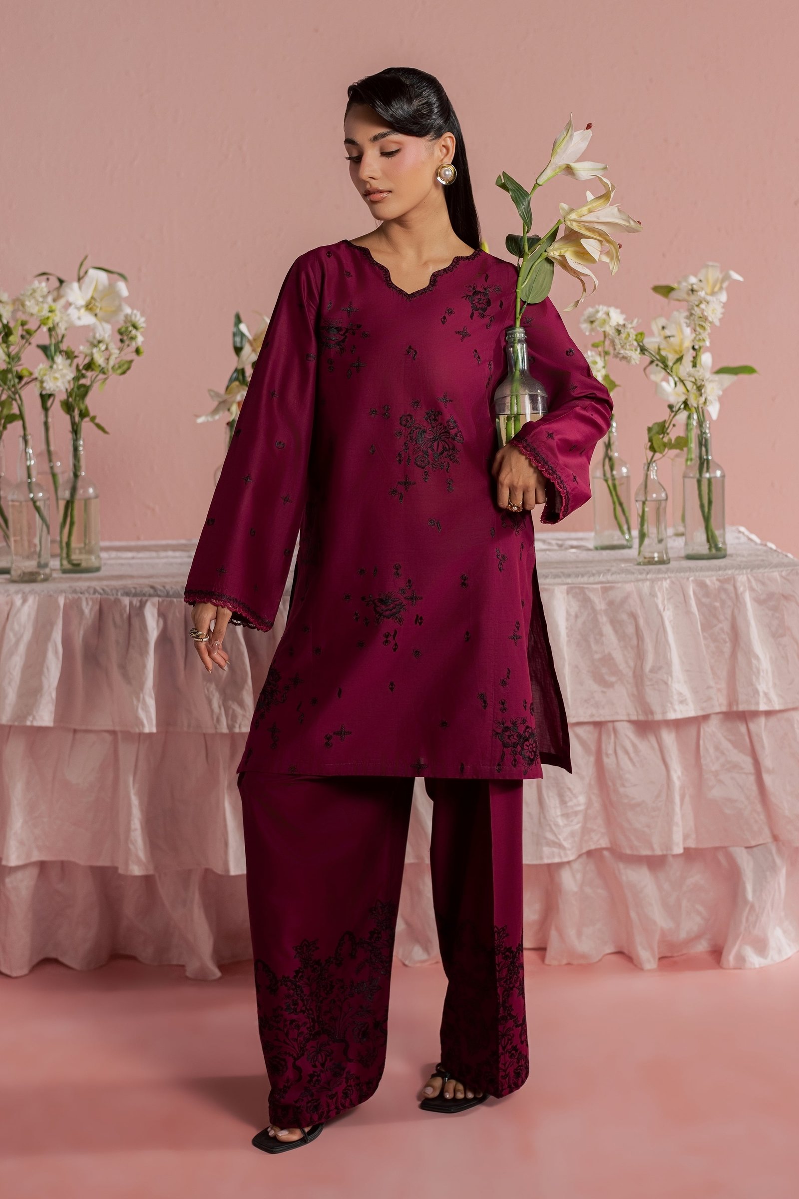  Helia 2Pc - Embroidered Lawn Dress BATIKSS26  BATIK   XS / Old Mauve / Pima Lawn-S / Old Mauve / Pima Lawn-M / Old Mauve / Pima Lawn-L / Old Mauve / Pima Lawn-XL / Old Mauve / Pima Lawn