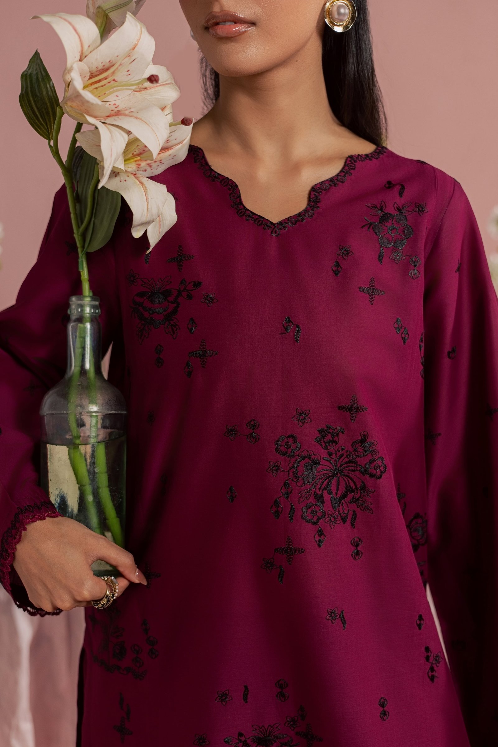 Helia 2Pc - Embroidered Lawn Dress BATIKSS26 BATIK XS / Old Mauve / Pima Lawn-S / Old Mauve / Pima Lawn-M / Old Mauve / Pima Lawn-L / Old Mauve / Pima Lawn-XL / Old Mauve / Pima Lawn