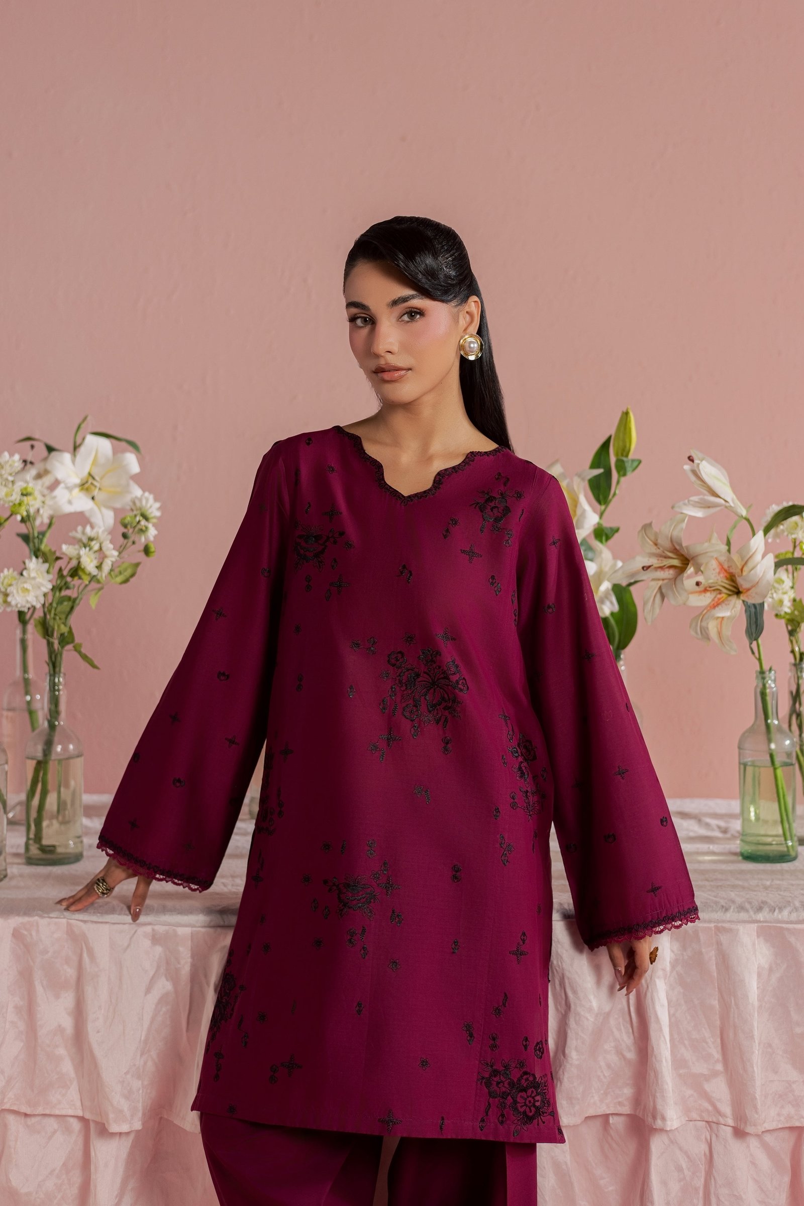 Helia 2Pc - Embroidered Lawn Dress BATIKSS26 BATIK XS / Old Mauve / Pima Lawn-S / Old Mauve / Pima Lawn-M / Old Mauve / Pima Lawn-L / Old Mauve / Pima Lawn-XL / Old Mauve / Pima Lawn