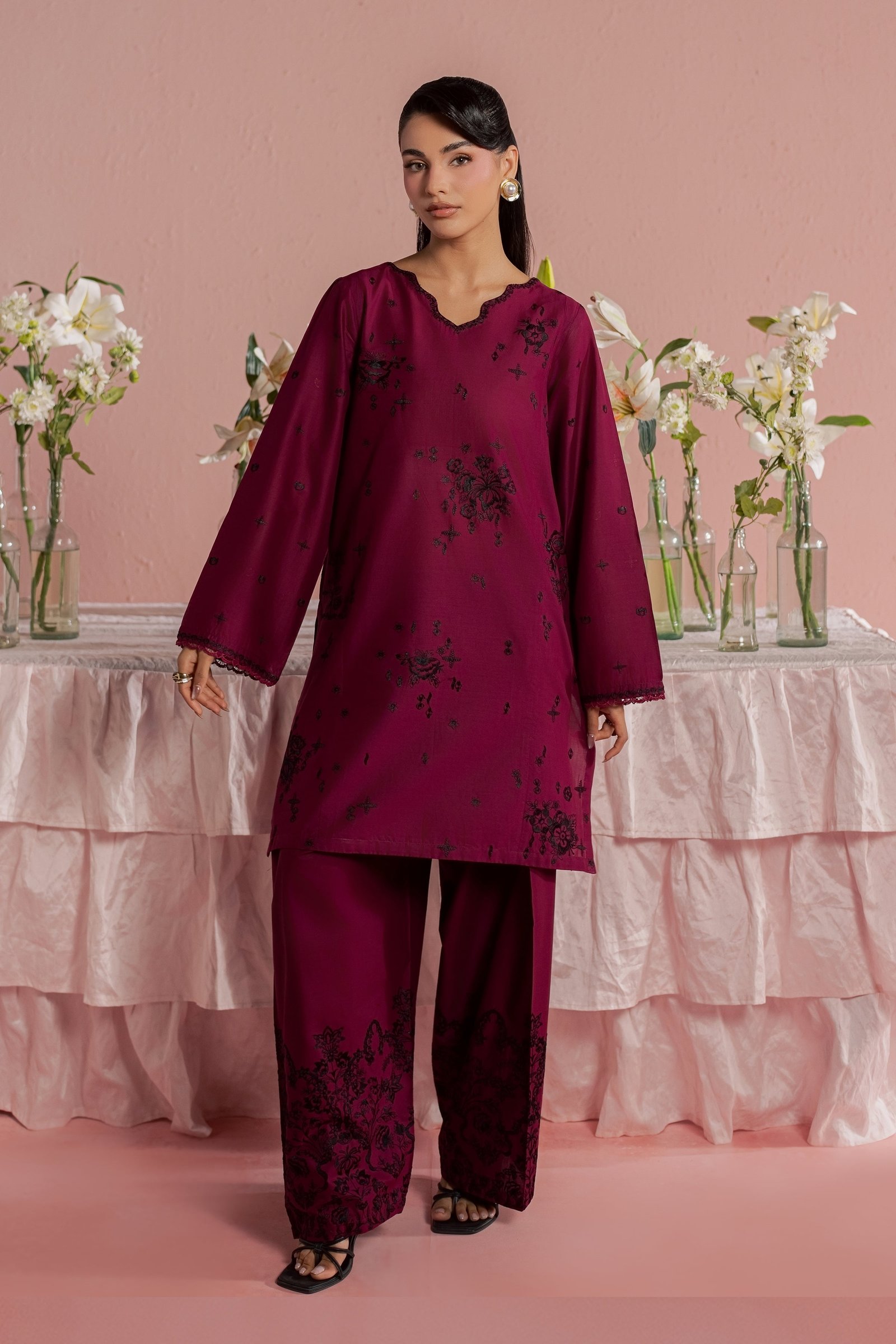 Helia 2Pc - Embroidered Lawn Dress BATIKSS26 BATIK XS / Old Mauve / Pima Lawn-S / Old Mauve / Pima Lawn-M / Old Mauve / Pima Lawn-L / Old Mauve / Pima Lawn-XL / Old Mauve / Pima Lawn