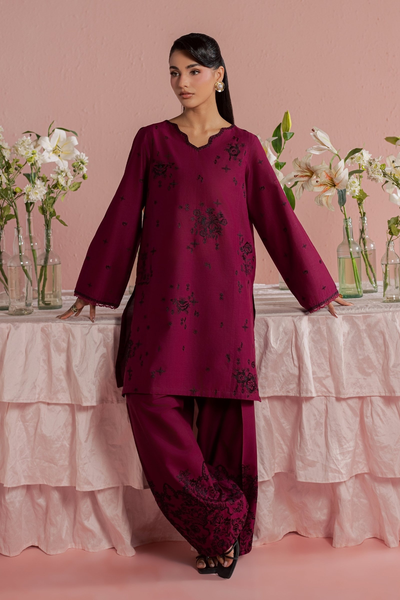 Helia 2Pc - Embroidered Lawn Dress BATIKSS26 BATIK XS / Old Mauve / Pima Lawn-S / Old Mauve / Pima Lawn-M / Old Mauve / Pima Lawn-L / Old Mauve / Pima Lawn-XL / Old Mauve / Pima Lawn