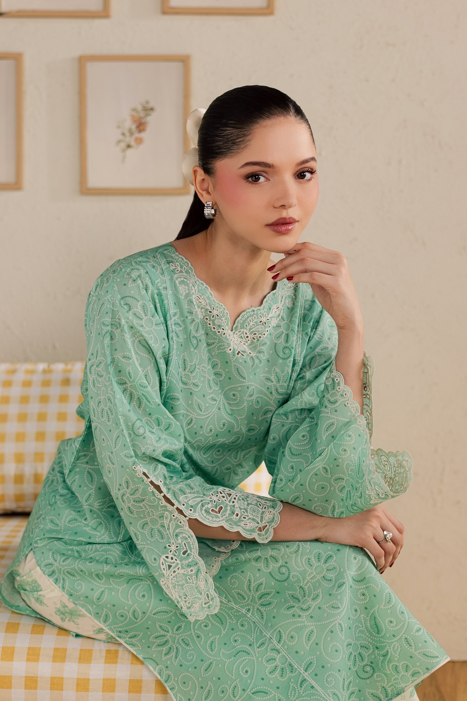 Helia 2Pc - Printed Lawn Dress BATIKSS26 BATIK XS / Sea Green / Lawn-S / Sea Green / Lawn-M / Sea Green / Lawn-L / Sea Green / Lawn-XL / Sea Green / Lawn