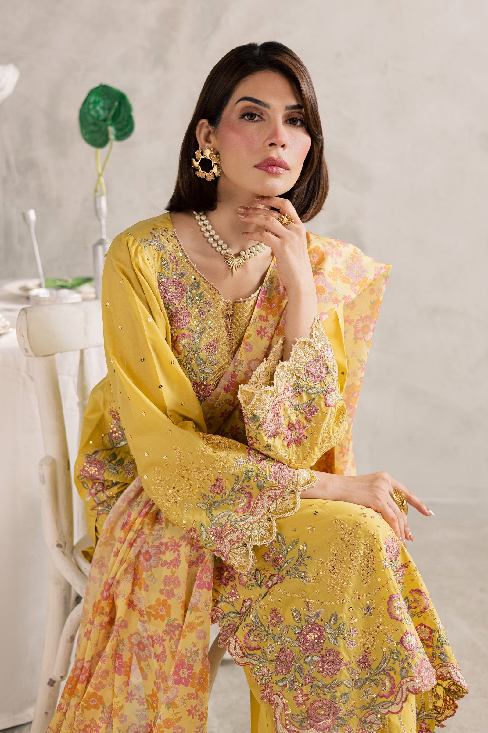 Her Soul 3Pc - Festive Embroidered Lawn BATIKEID2026 BATIK XS / Lemon Yellow / Pima Lawn-S / Lemon Yellow / Pima Lawn-M / Lemon Yellow / Pima Lawn-L / Lemon Yellow / Pima Lawn-XL / Lemon Yellow / Pima Lawn