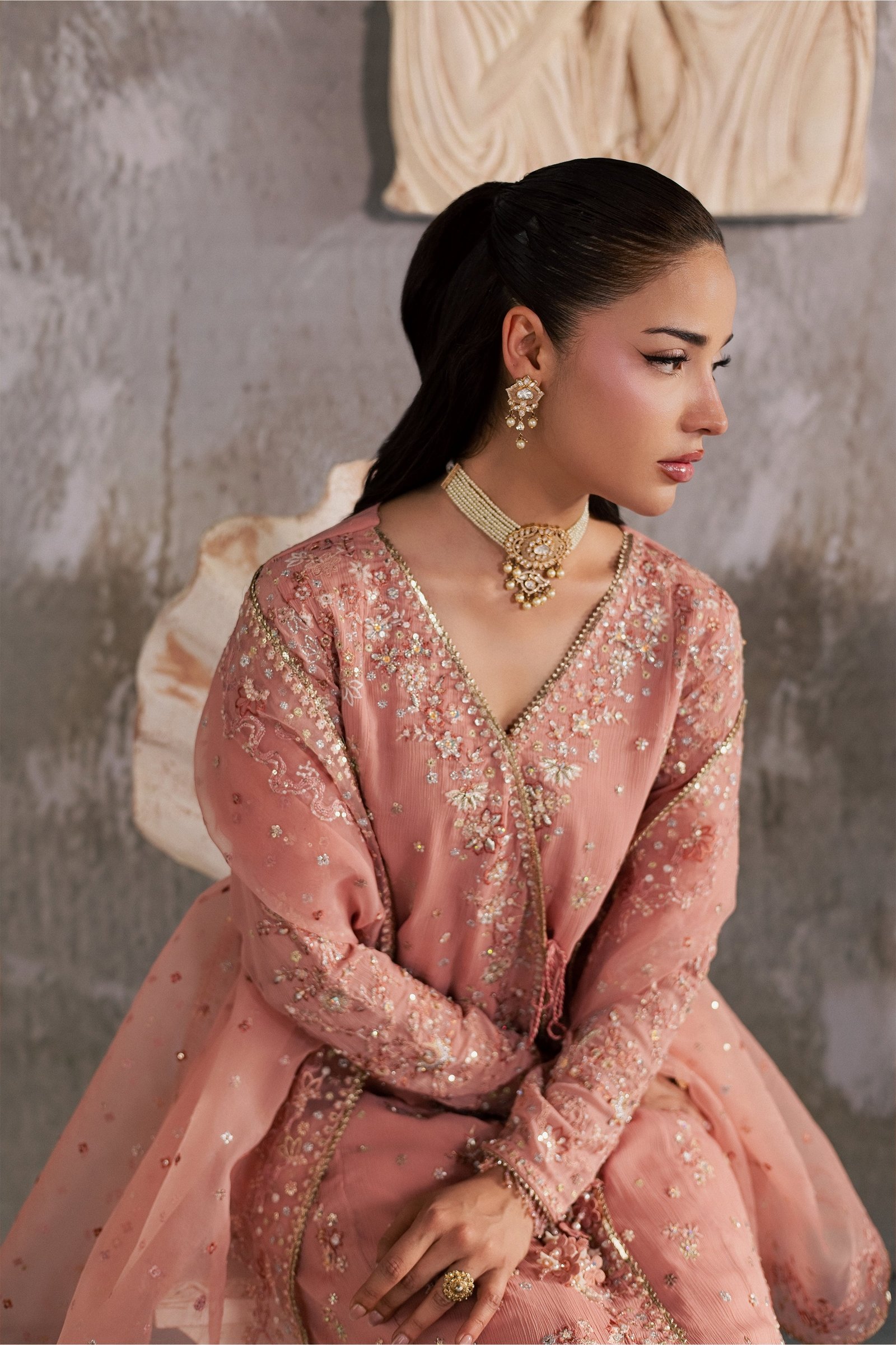 Hoor 3Pc - Festive Luxe Pret BATIKSTUDIO2026 BATIK S / Peach / Crinkle-M / Peach / Crinkle-L / Peach / Crinkle