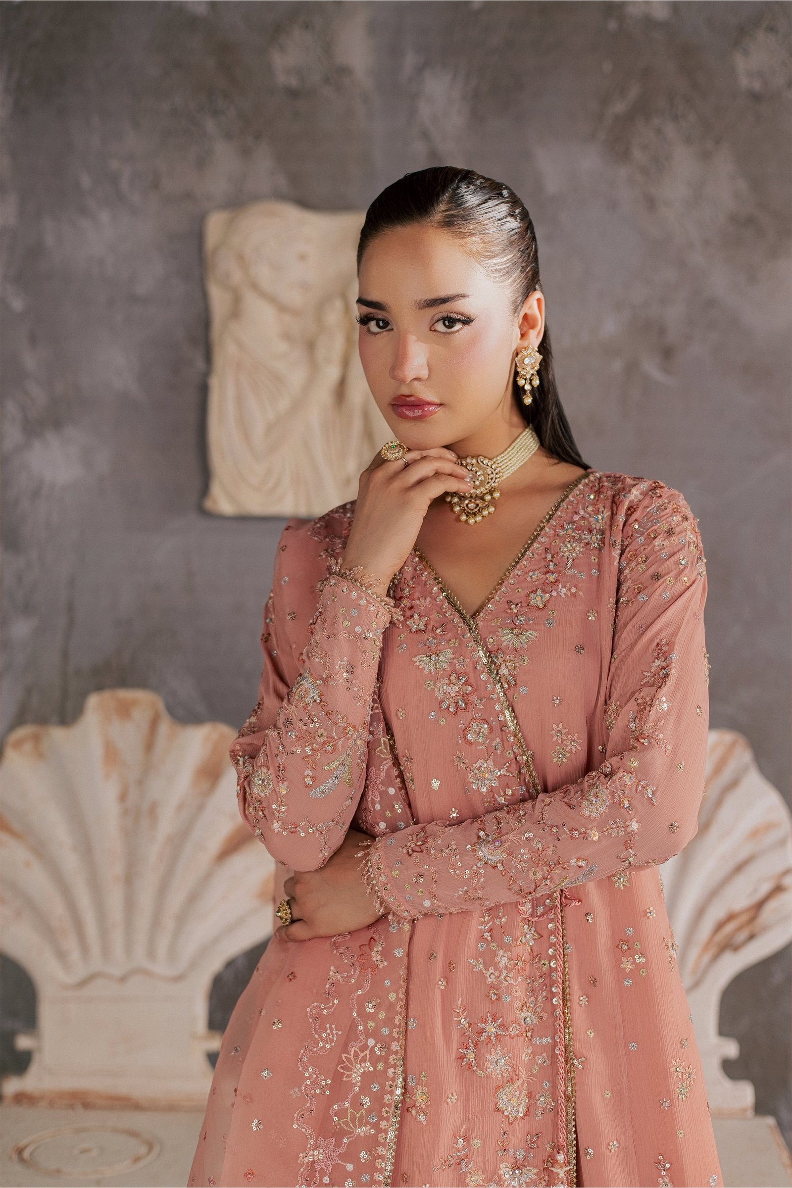 Hoor 3Pc - Festive Luxe Pret BATIKSTUDIO2026 BATIK S / Peach / Crinkle-M / Peach / Crinkle-L / Peach / Crinkle