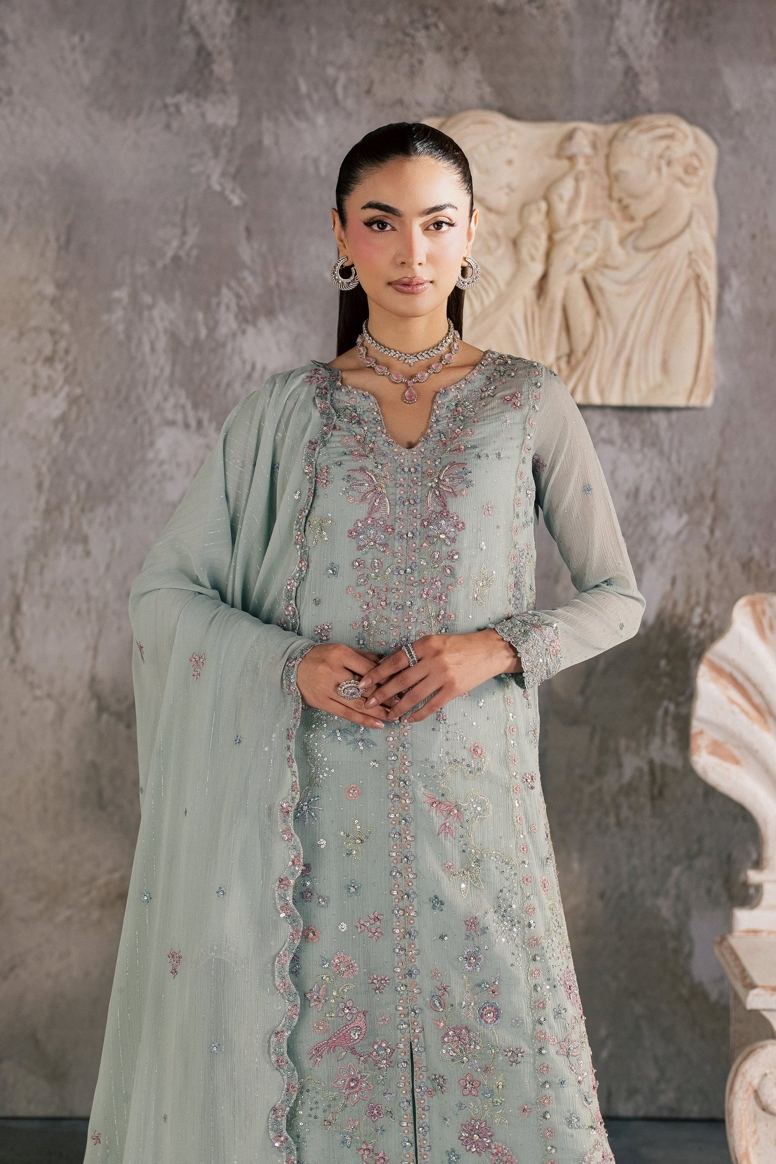 Ice Pice 3Pc - Festive Luxe Pret BATIKSTUDIO2026 BATIK S / Ice Blue / Zari Crinkle-M / Ice Blue / Zari Crinkle-L / Ice Blue / Zari Crinkle