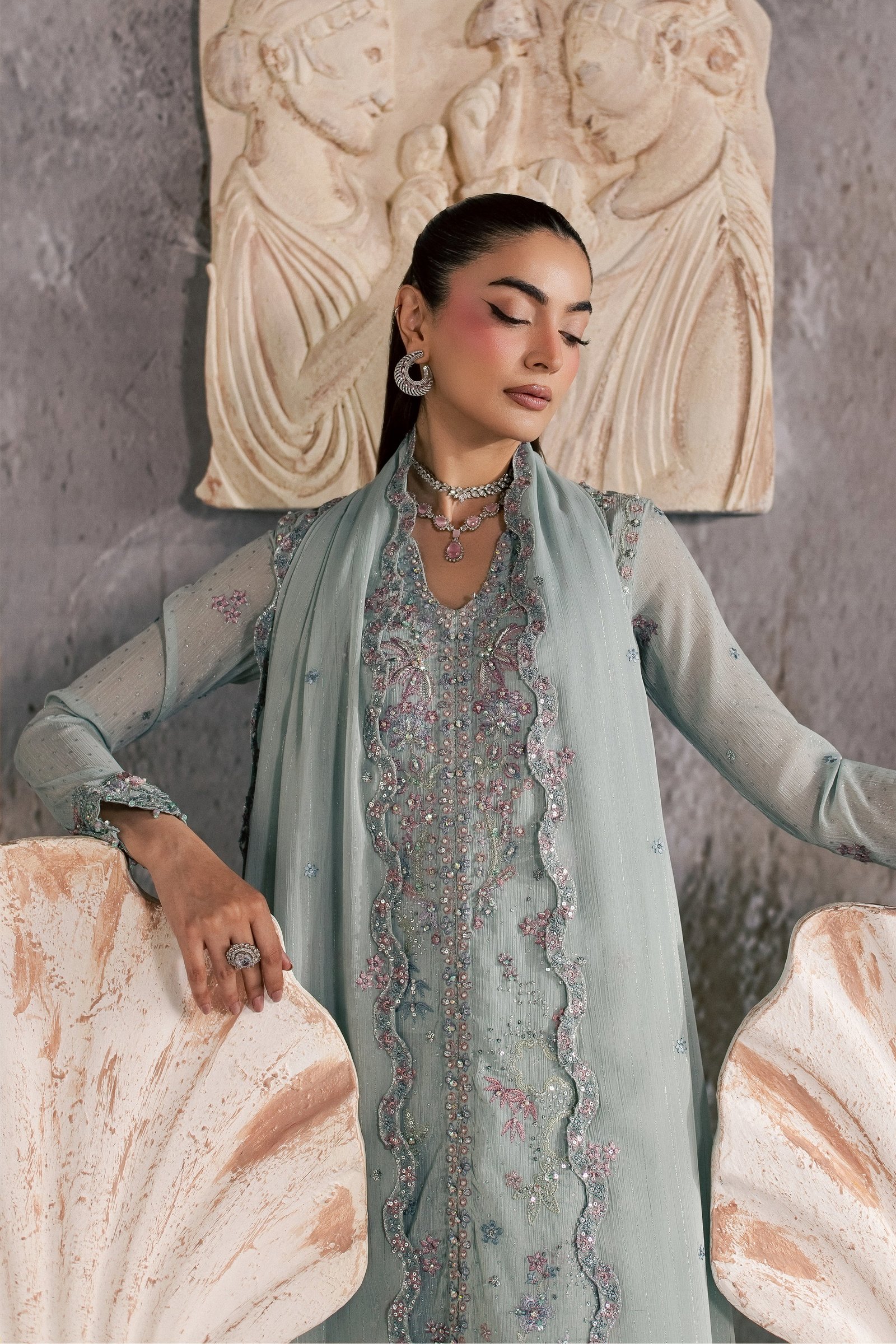 Ice Pice 3Pc - Festive Luxe Pret BATIKSTUDIO2026 BATIK S / Ice Blue / Zari Crinkle-M / Ice Blue / Zari Crinkle-L / Ice Blue / Zari Crinkle