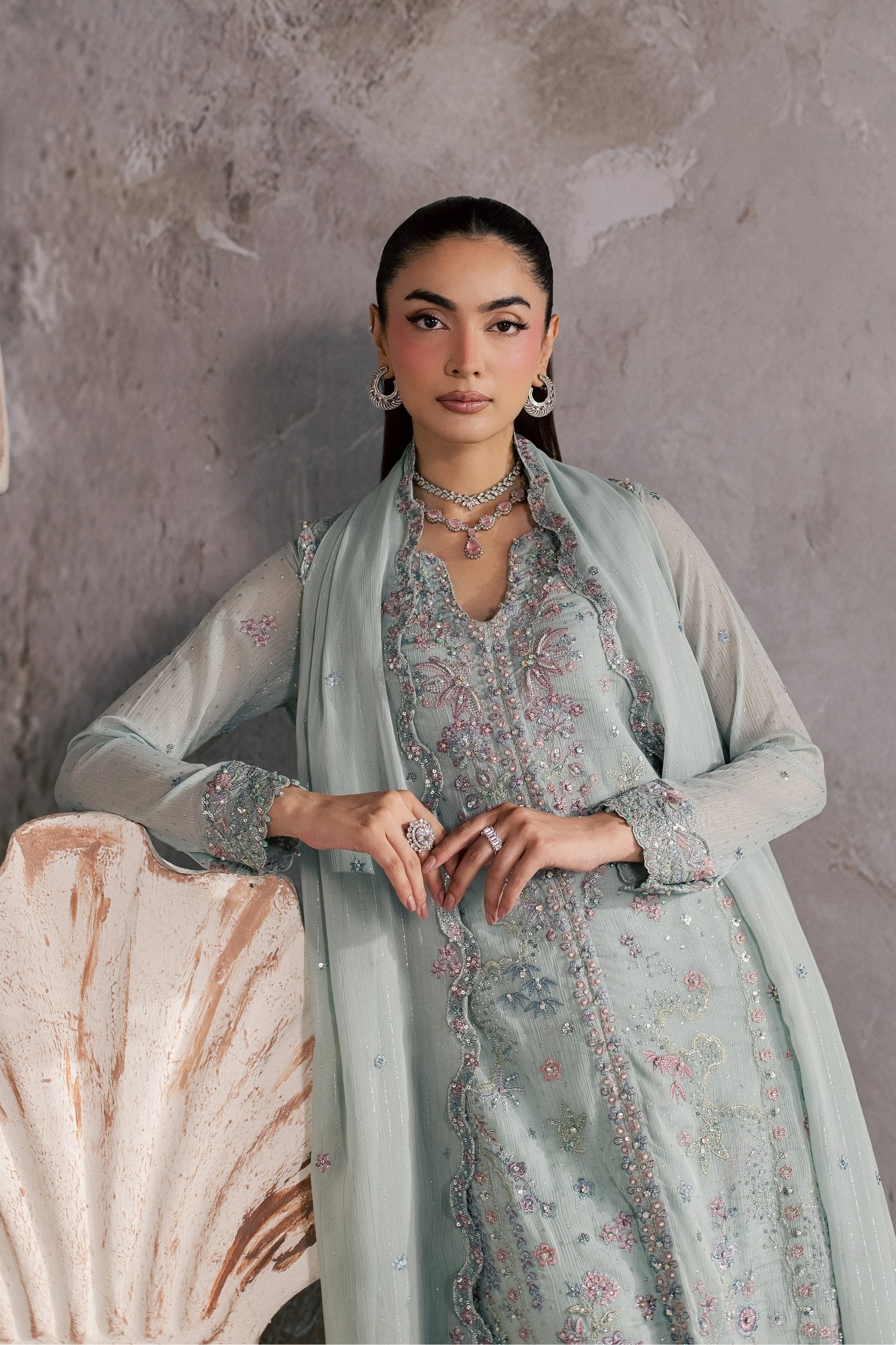 Ice Pice 3Pc - Festive Luxe Pret BATIKSTUDIO2026 BATIK S / Ice Blue / Zari Crinkle-M / Ice Blue / Zari Crinkle-L / Ice Blue / Zari Crinkle