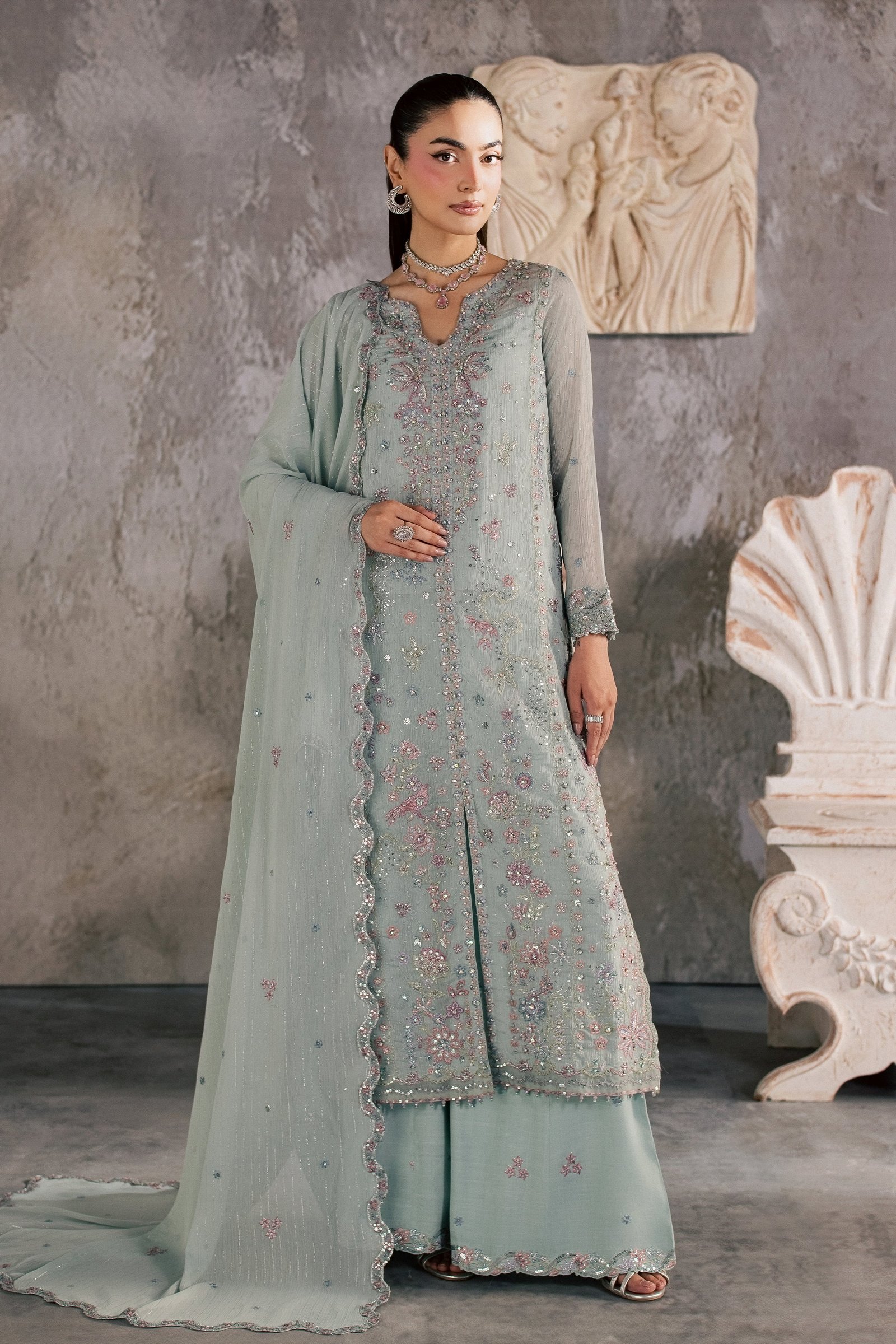 Ice Pice 3Pc - Festive Luxe Pret BATIKSTUDIO2026 BATIK S / Ice Blue / Zari Crinkle-M / Ice Blue / Zari Crinkle-L / Ice Blue / Zari Crinkle