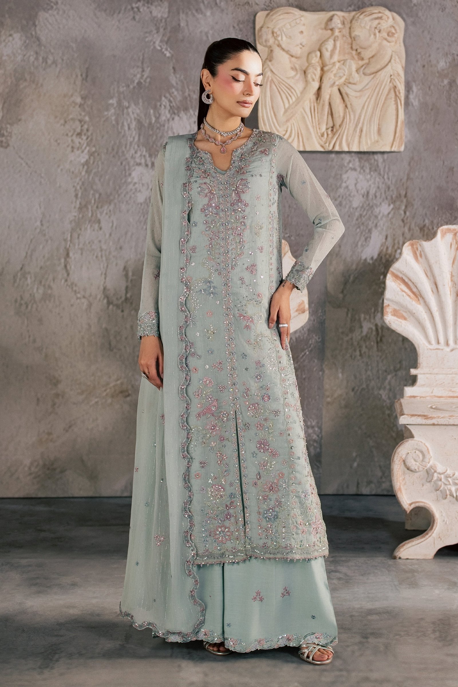 Ice Pice 3Pc - Festive Luxe Pret BATIKSTUDIO2026 BATIK S / Ice Blue / Zari Crinkle-M / Ice Blue / Zari Crinkle-L / Ice Blue / Zari Crinkle