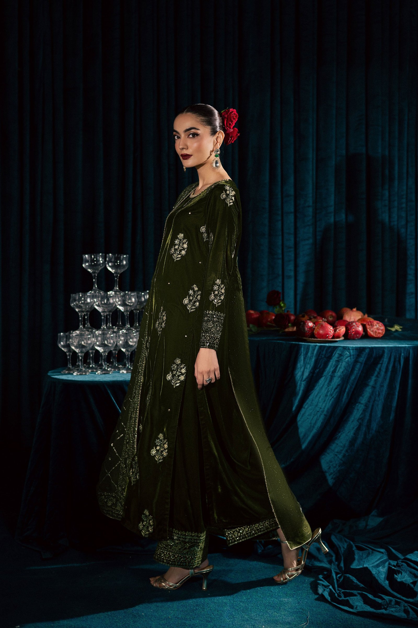 Inara 3Pc - Velvet Formal Dress BATIKstudio BATIK S / Mehendi Green / Velvet-M / Mehendi Green / Velvet-L / Mehendi Green / Velvet