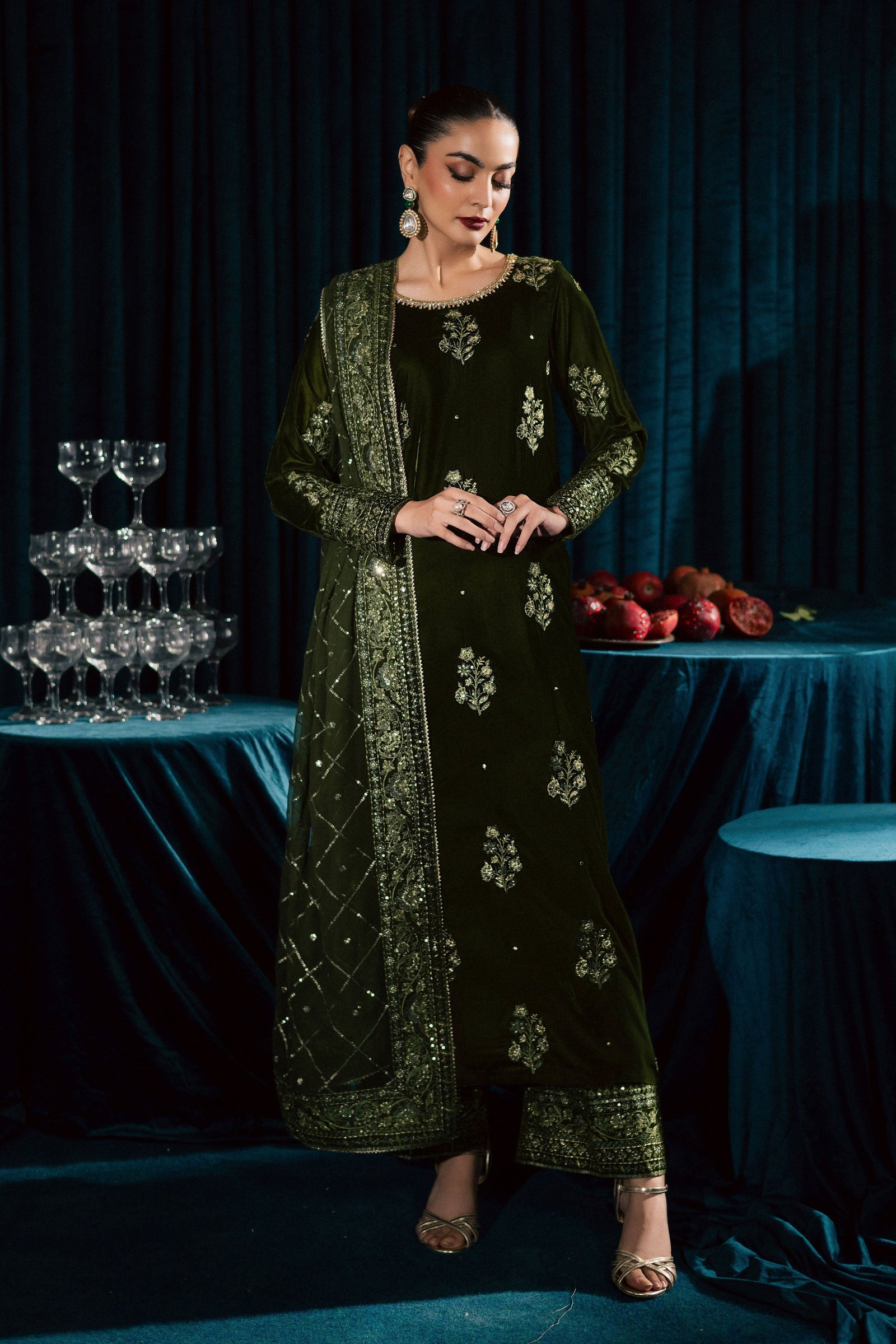 Inara 3Pc - Velvet Formal Dress BATIKstudio BATIK S / Mehendi Green / Velvet-M / Mehendi Green / Velvet-L / Mehendi Green / Velvet