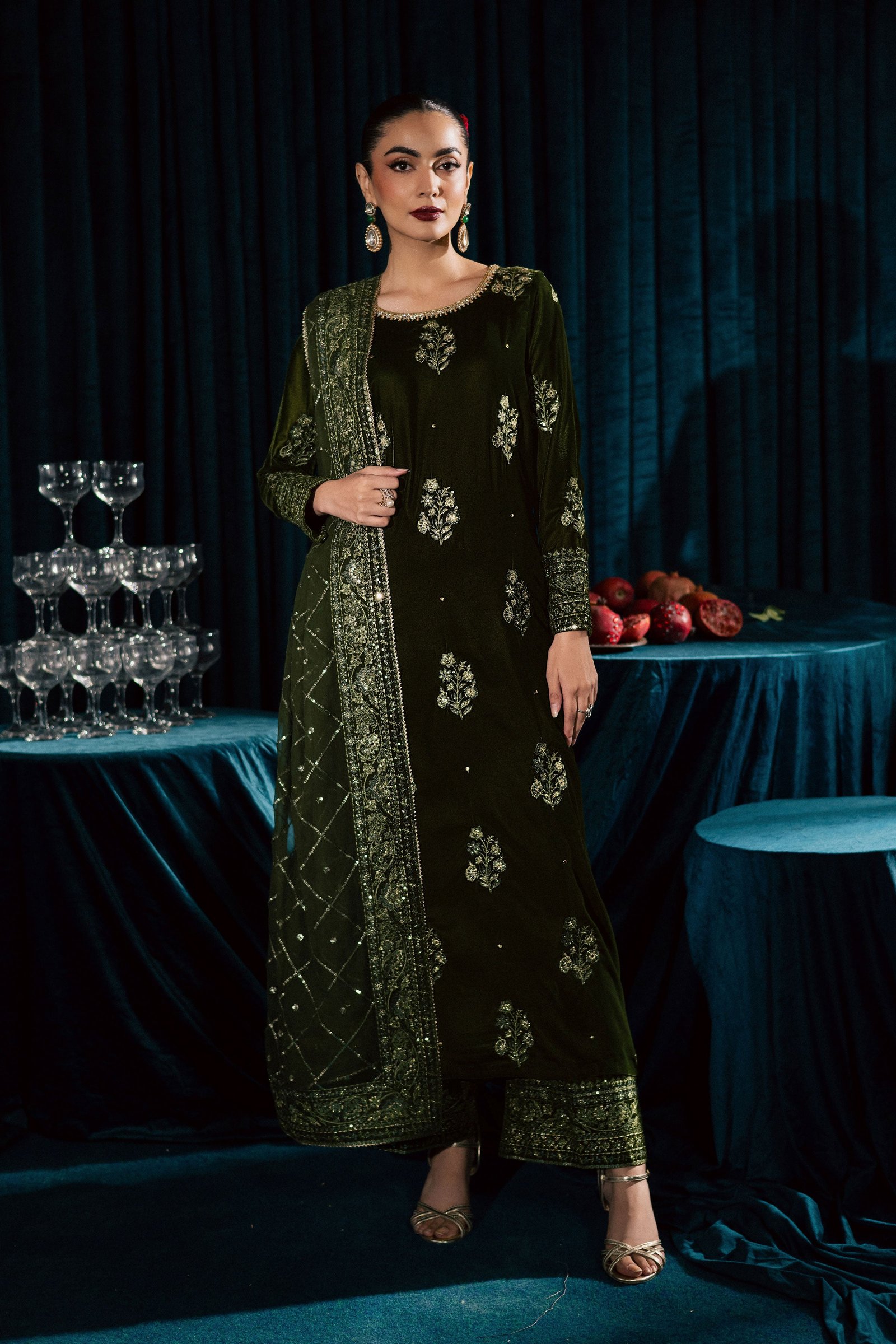 Inara 3Pc - Velvet Formal Dress BATIKstudio BATIK S / Mehendi Green / Velvet-M / Mehendi Green / Velvet-L / Mehendi Green / Velvet