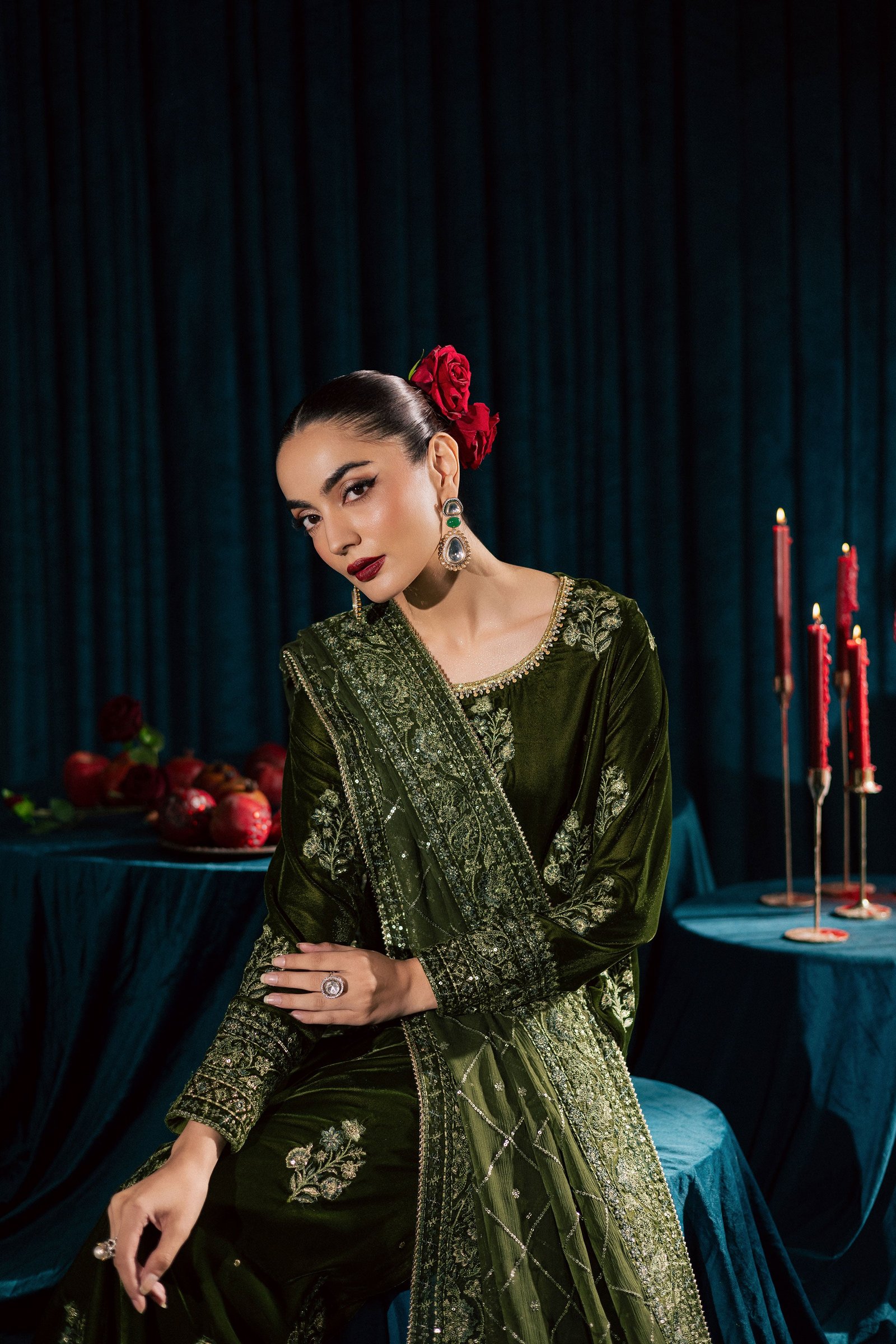 Inara 3Pc - Velvet Formal Dress BATIKstudio BATIK S / Mehendi Green / Velvet-M / Mehendi Green / Velvet-L / Mehendi Green / Velvet