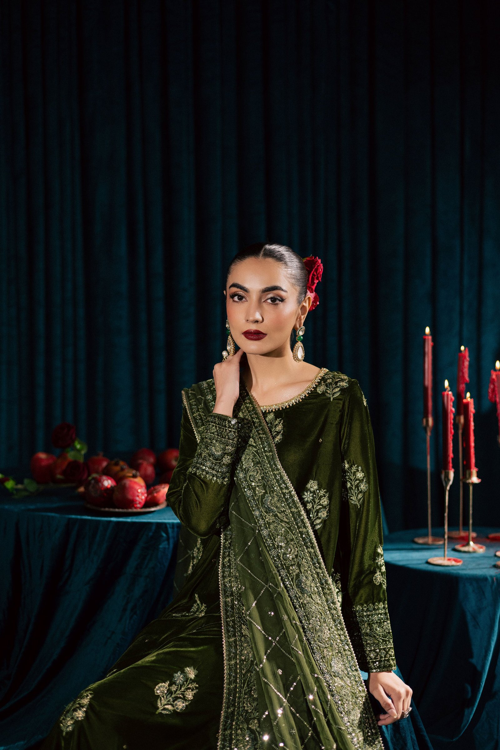 Inara 3Pc - Velvet Formal Dress BATIKstudio BATIK S / Mehendi Green / Velvet-M / Mehendi Green / Velvet-L / Mehendi Green / Velvet