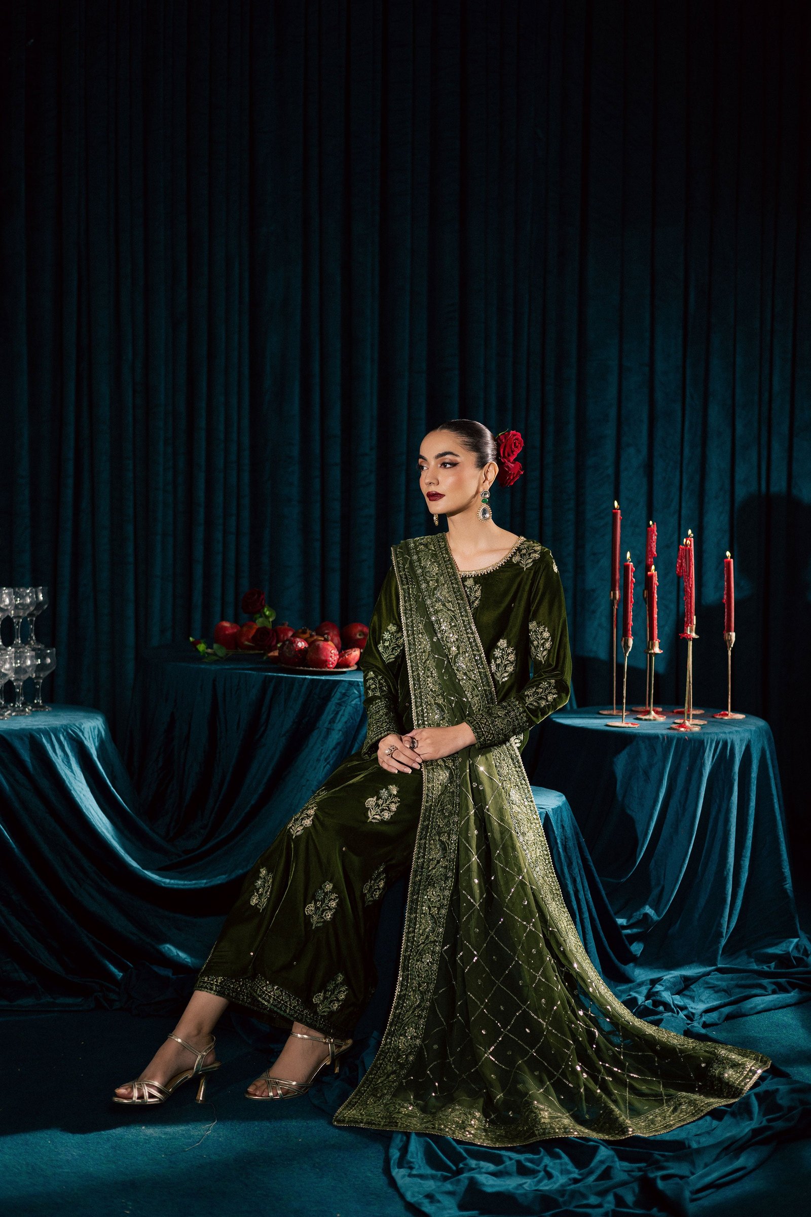 Inara 3Pc - Velvet Formal Dress BATIKstudio BATIK S / Mehendi Green / Velvet-M / Mehendi Green / Velvet-L / Mehendi Green / Velvet
