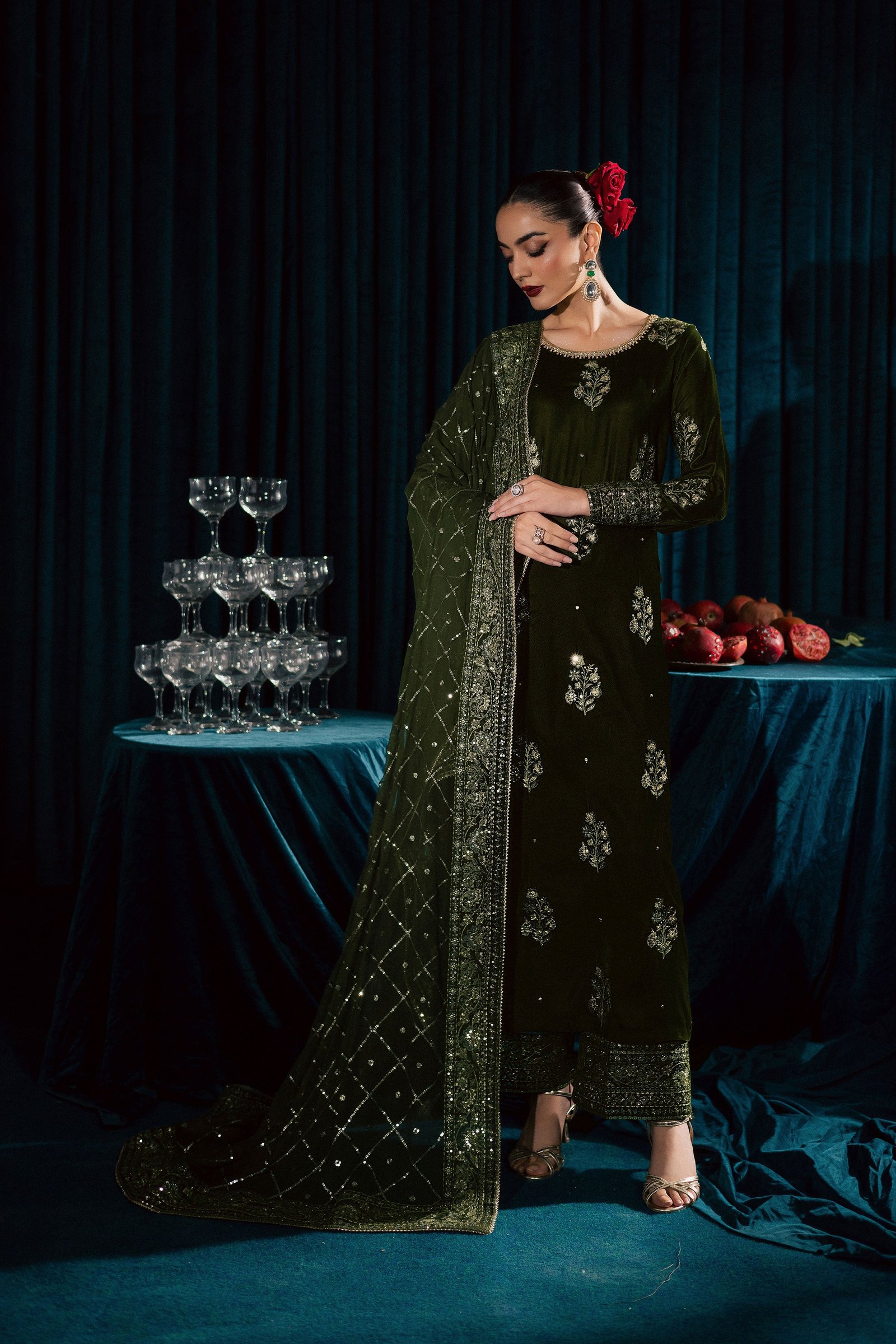 Inara 3Pc - Velvet Formal Dress BATIKstudio BATIK S / Mehendi Green / Velvet-M / Mehendi Green / Velvet-L / Mehendi Green / Velvet