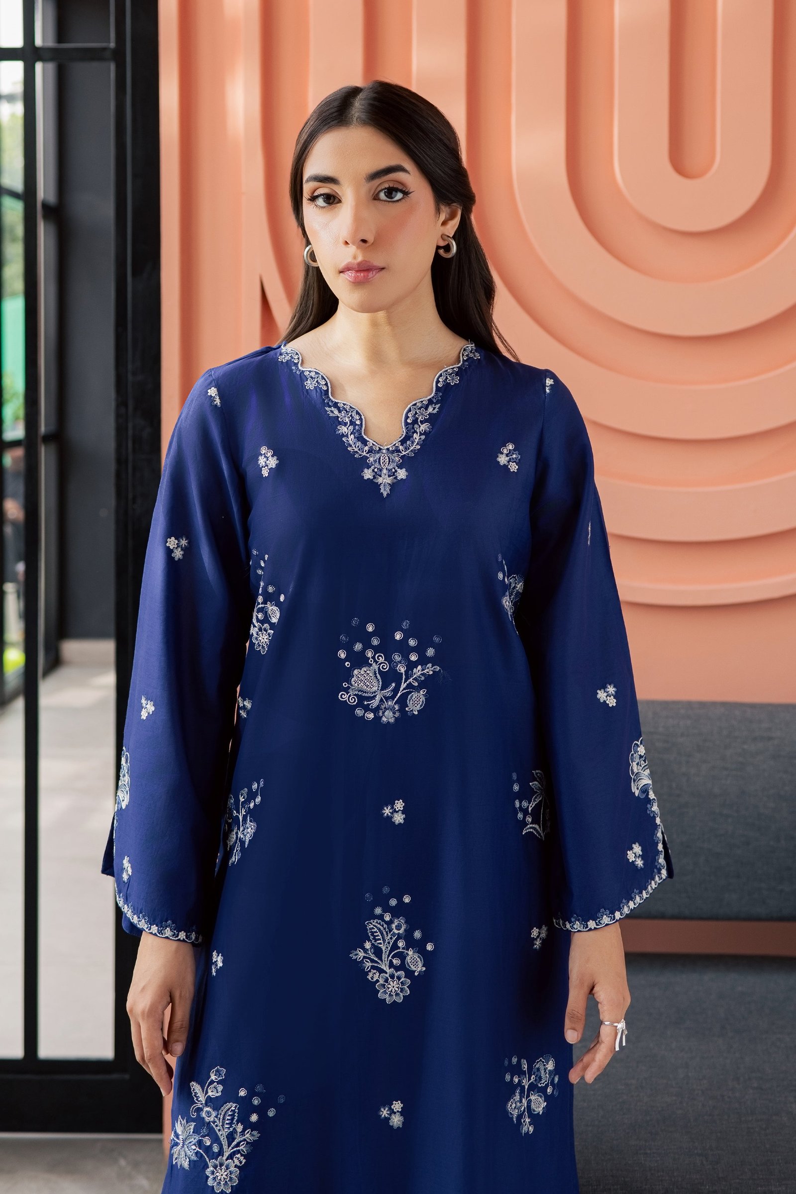 Inkwell 2Pc - Embroidered Lawn Dress EverydayEdit26 BATIK XS / Deep Blue / Pima Lawn