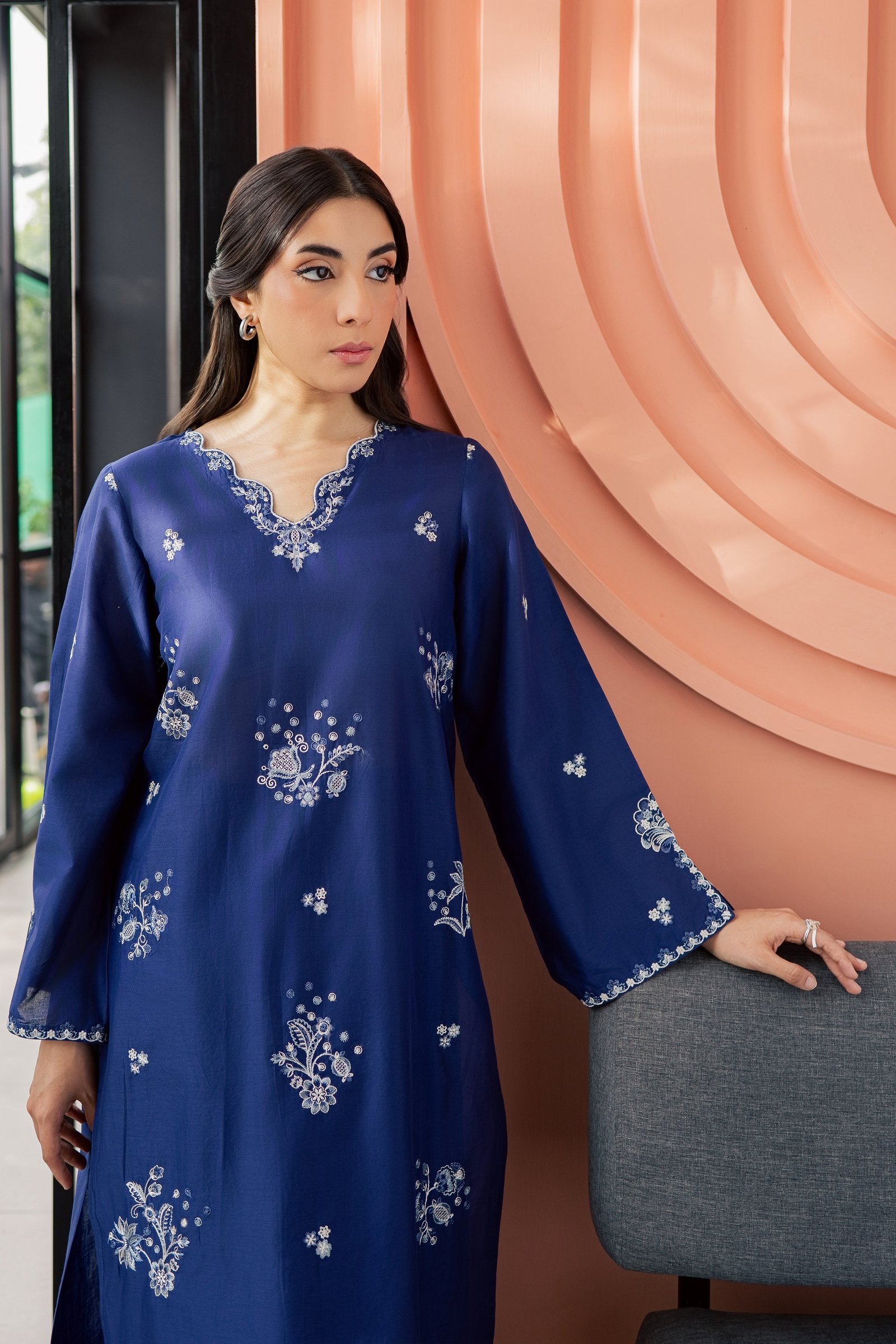 Inkwell 2Pc - Embroidered Lawn Dress EverydayEdit26  BATIK   XS / Deep Blue / Pima Lawn