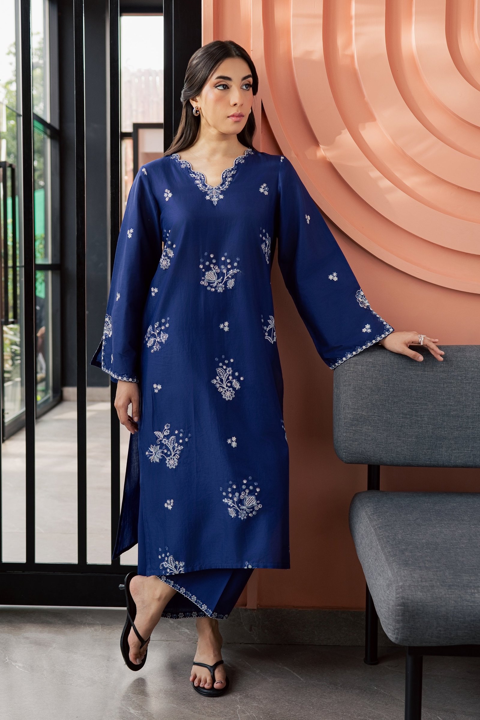 Inkwell 2Pc - Embroidered Lawn Dress EverydayEdit26 BATIK XS / Deep Blue / Pima Lawn