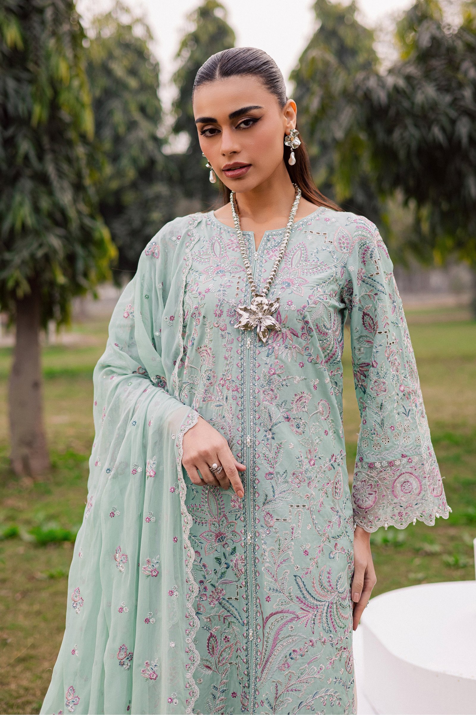 Iridule 3Pc - Festive Embroidered Lawn BATIKEID2026 BATIK XS / Pearly Blue / Pima Lawn-S / Pearly Blue / Pima Lawn-M / Pearly Blue / Pima Lawn-L / Pearly Blue / Pima Lawn-XL / Pearly Blue / Pima Lawn