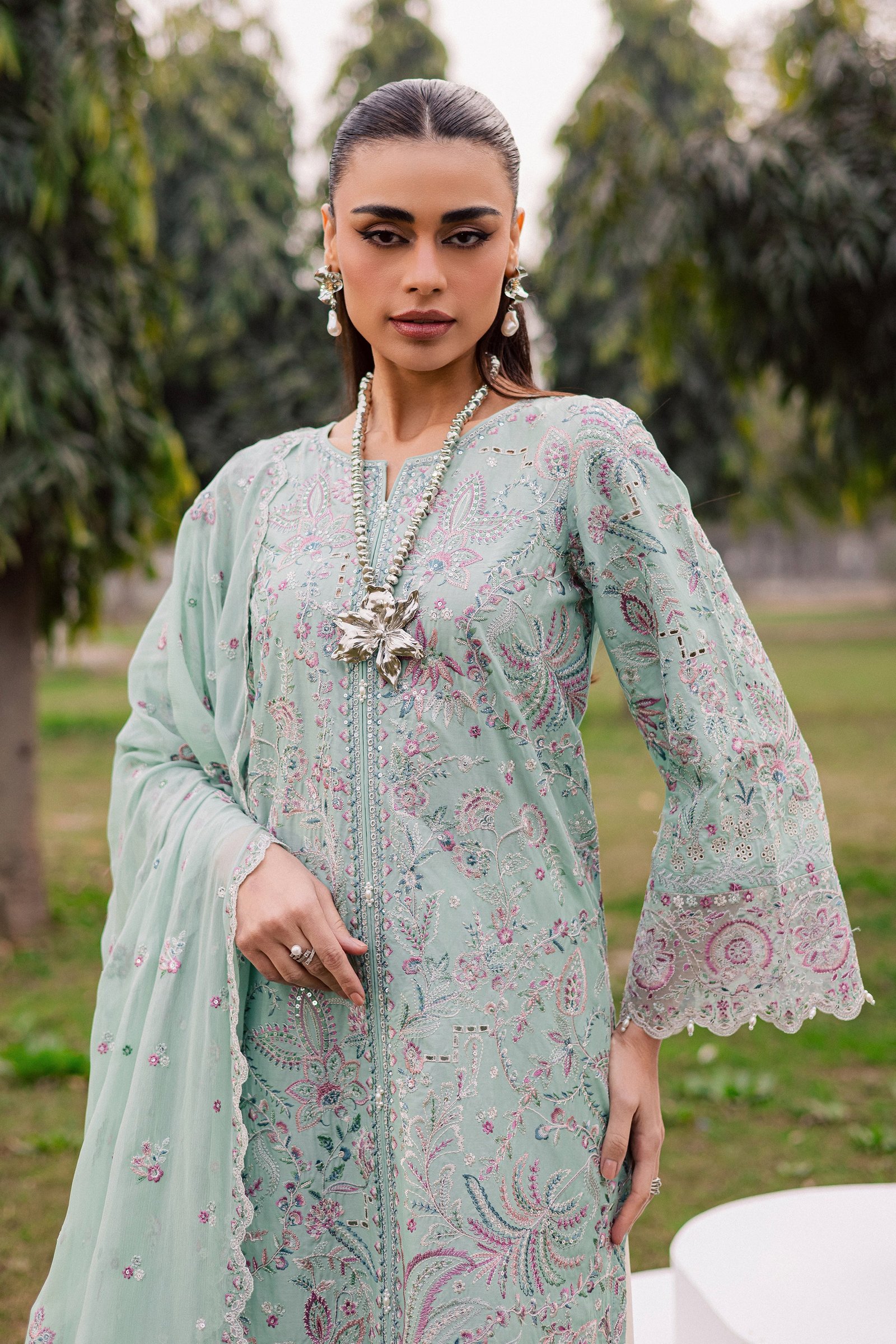 Iridule 3Pc - Festive Embroidered Lawn BATIKEID2026 BATIK XS / Pearly Blue / Pima Lawn-S / Pearly Blue / Pima Lawn-M / Pearly Blue / Pima Lawn-L / Pearly Blue / Pima Lawn-XL / Pearly Blue / Pima Lawn
