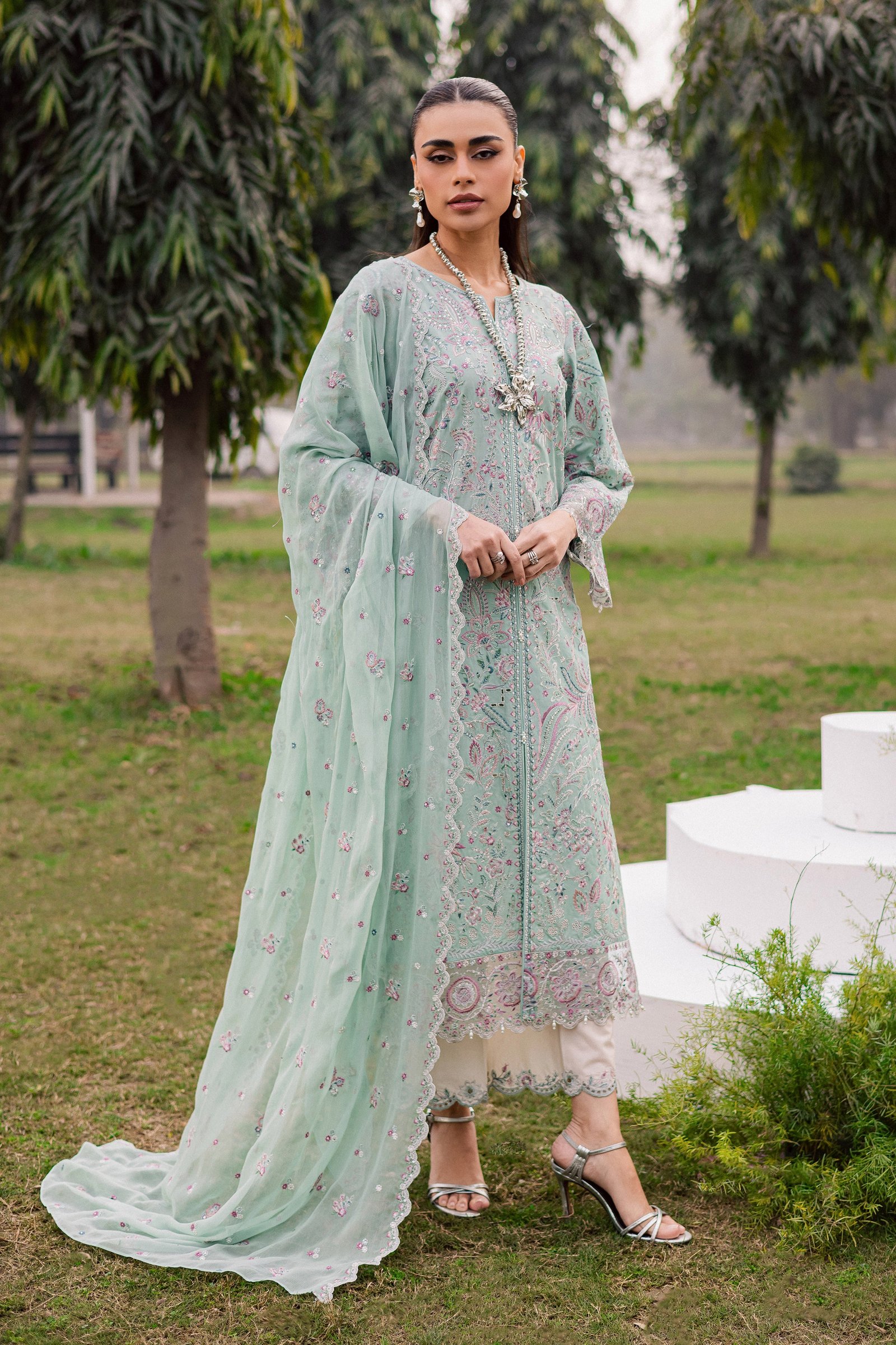 Iridule 3Pc - Festive Embroidered Lawn BATIKEID2026 BATIK XS / Pearly Blue / Pima Lawn-S / Pearly Blue / Pima Lawn-M / Pearly Blue / Pima Lawn-L / Pearly Blue / Pima Lawn-XL / Pearly Blue / Pima Lawn