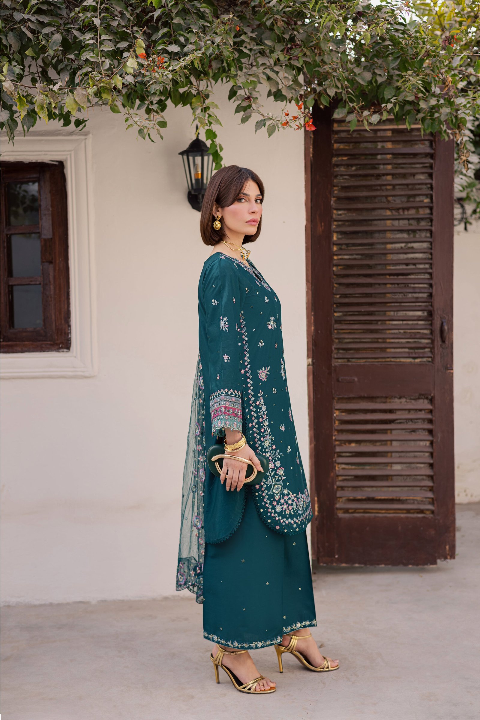 Ivy Bloom 3Pc - Festive Embroidered Lawn BATIKEID2026 BATIK XS / Ocean Green / Pima Lawn-S / Ocean Green / Pima Lawn-M / Ocean Green / Pima Lawn-L / Ocean Green / Pima Lawn-XL / Ocean Green / Pima Lawn